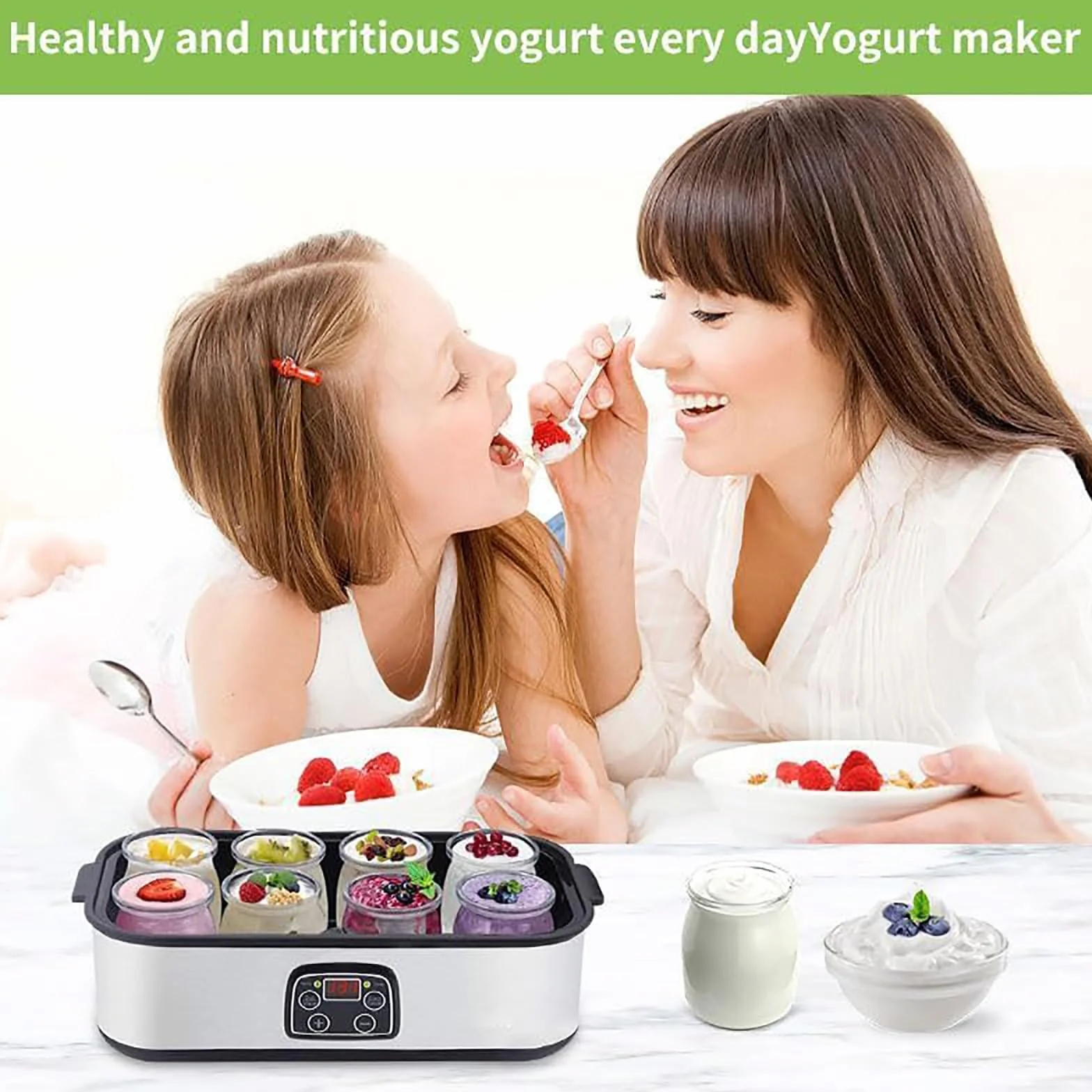 1400 ml Smart Yogurt Maker: Digital Thermostat W/ 8 × 180 ml szklane słoiki-Probiotyczny Inkubator i Urządzenie rodzinne z podarunkiem
