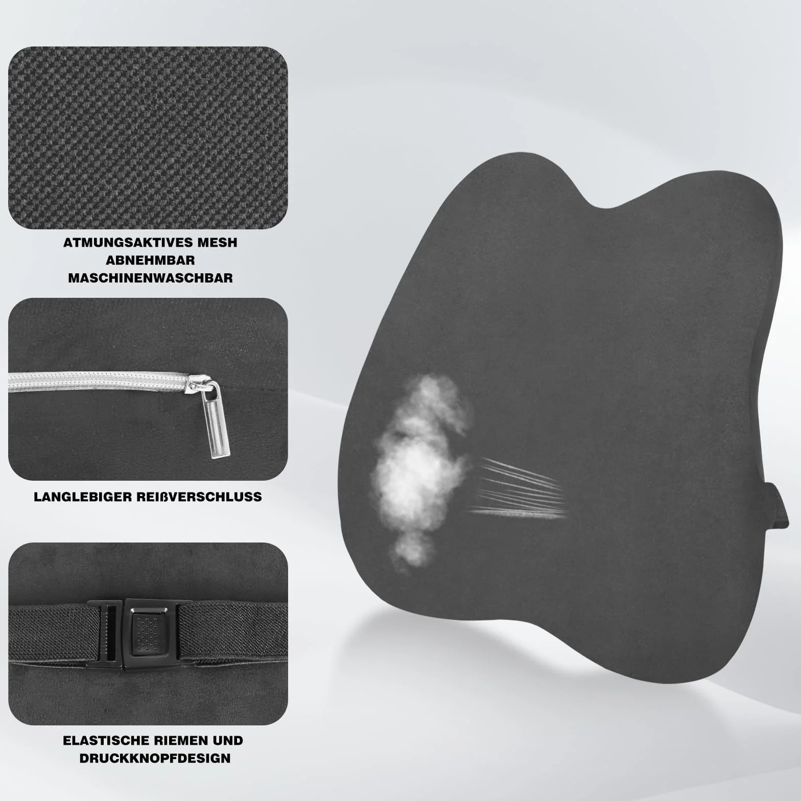 Poduszka lędźwiowa do samochodu, pianka z pamięcią kształtu, poduszka podtrzymująca odcinek lędźwiowy, ergonomiczna poduszka na krzesło biurowe, samochód, szara