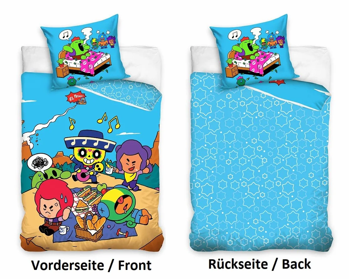 Familando Brawl Stars 2-częściowy komplet pościeli 135 x 200 80 x 80 cm – zestaw dla chłopców w jakości renforcé, 100% bawełny z zamkiem błyskawicznym – trwały kolor, można prać w pralce, Öko-Tex
