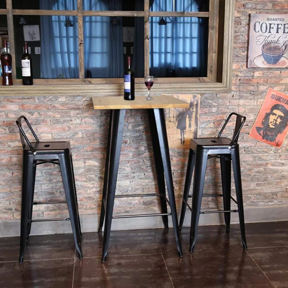 Stolik barowy drewniany metalowy stół jedzący stojący żelazo industrialny stół bistro, kwadratowy wysoki stół 60 x 60 x 110 cm jeść stojący metalowy styl industrialny, dla 2-4 osób