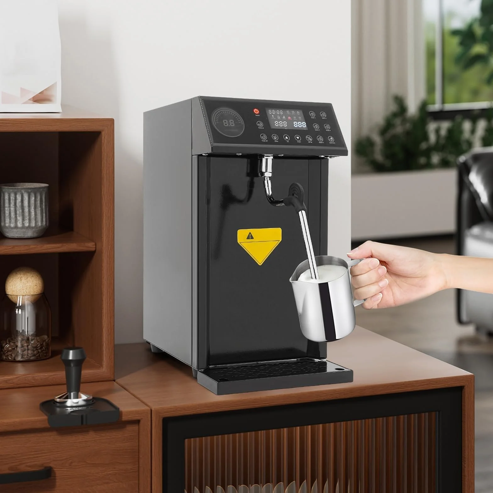 Elektryczny Spieniacz Do Mleka Z Bojlerem 8L, Inteligentny Spieniacz Do Wody Z Wrzącą Parą Do Espresso I Kawiarni,Black
