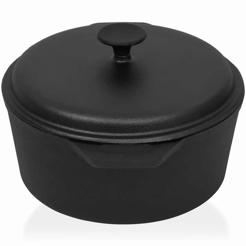 Żeliwny garnek do gotowania Ø 26,5 cm, 5 l, ze szklaną pokrywką, do kuchenek indukcyjnych, elektrycznych, do duszenia mięsa, odporny na działanie piekarnika, czarny