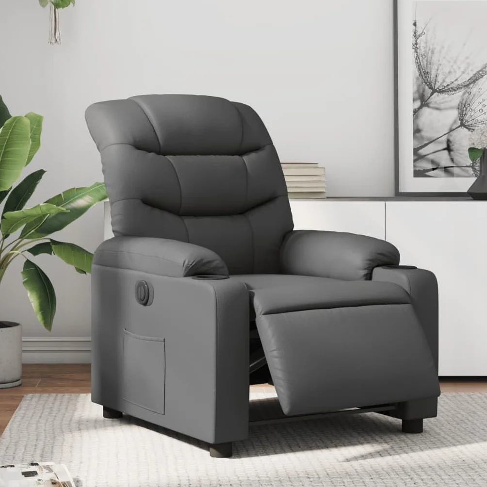 Fotel relaksacyjny elektryczny ze sztucznej skóry z funkcją leżenia, regulowany, ergonomiczny, wygodny fotel telewizyjny z podłokietnikami i oparciem, do salonu, kącika do czytania, biura