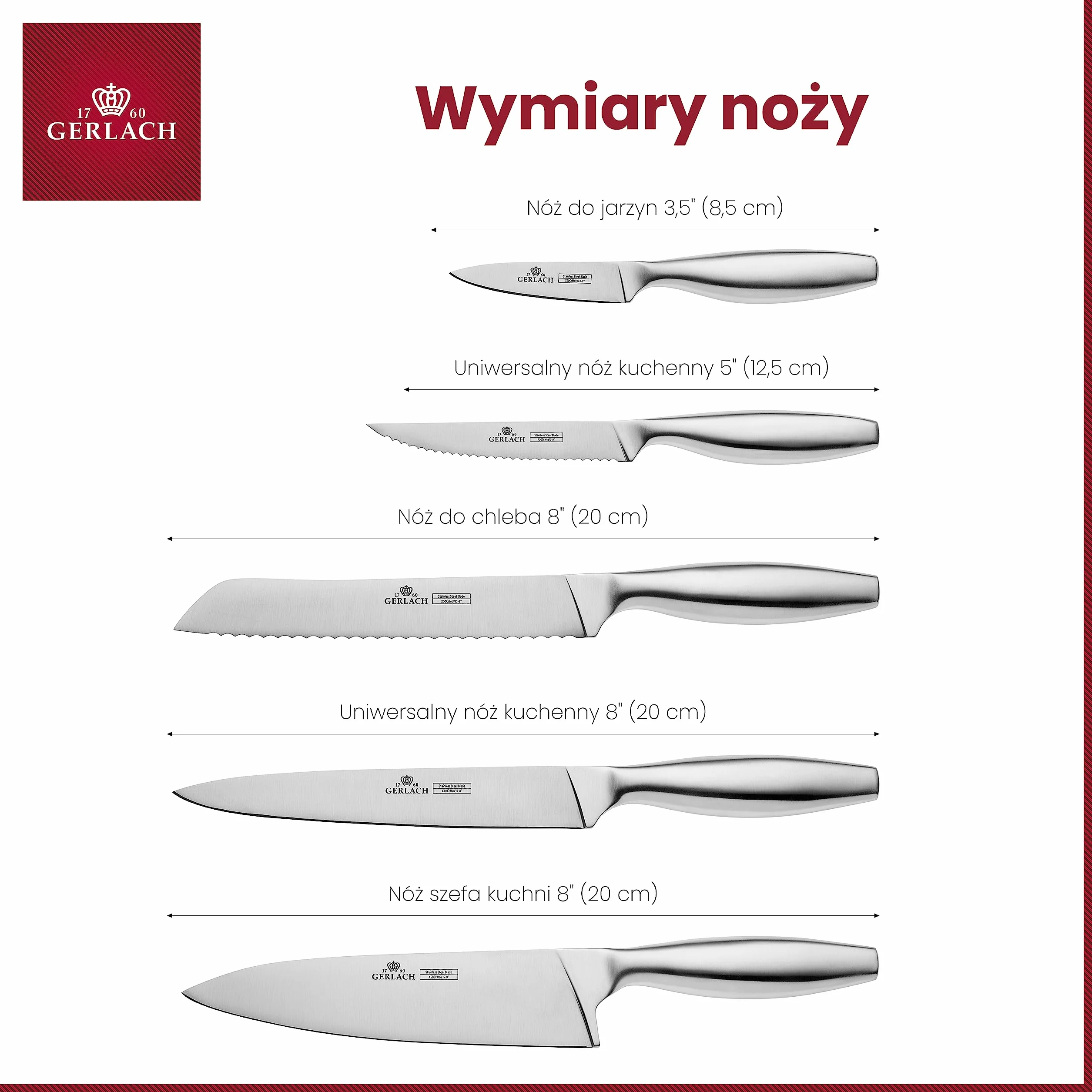 Gerlach Fine Zestaw Noży W Bloku Z Drewna Bukowego Do Kuchni 5 rodzajów Ostrza Stal Nierdzewna Drewno Bukowe Nóż Kuchenny Szefa Do Chleba Jarzyn