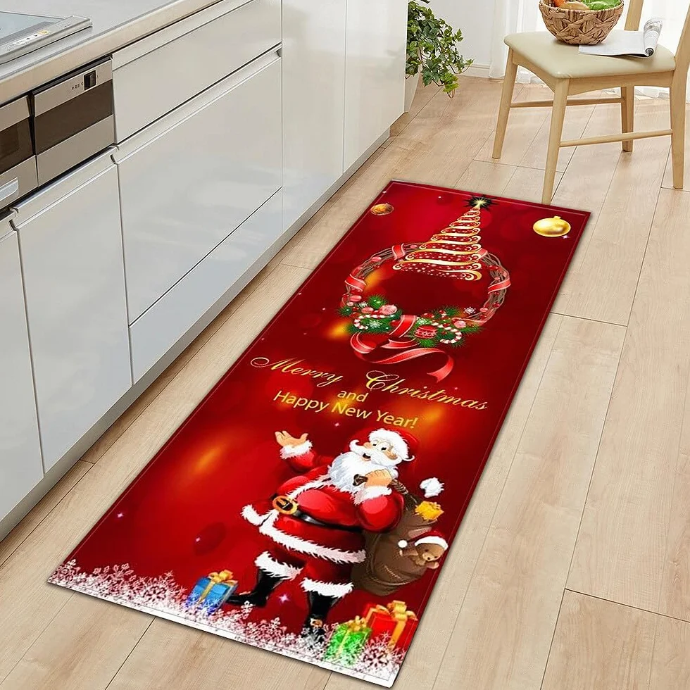 Dekoracja bożonarodzeniowa, amerykańska, antypoślizgowy dywanik pod drzwi, na Boże Narodzenie, do salonu, kuchni, łazienki, sypialni (60 x 180 cm)