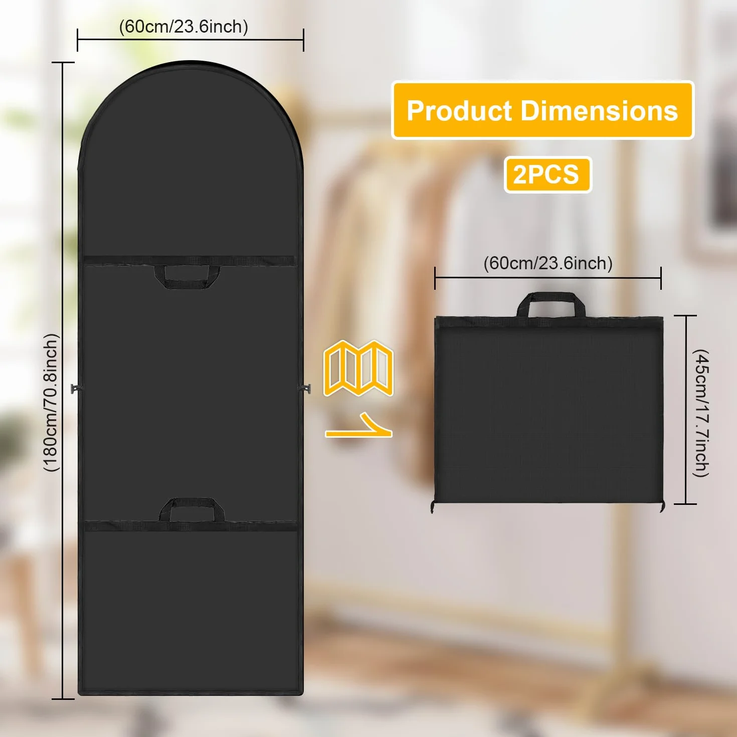 2 x torba na suknię ślubną, 180 x 60 cm, odporne na kurz, pokrowce na ubrania, długie torby na sukienki, z uchwytem, wodoodporne pokrowce na garnitury