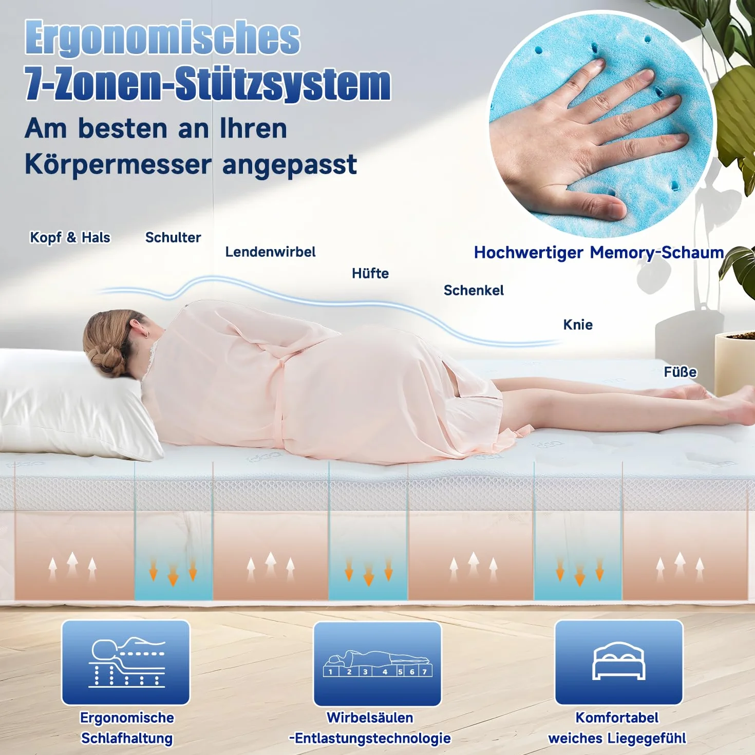 Materac żelowy H3/H4 140x200 cm z pianki memory i bambusa