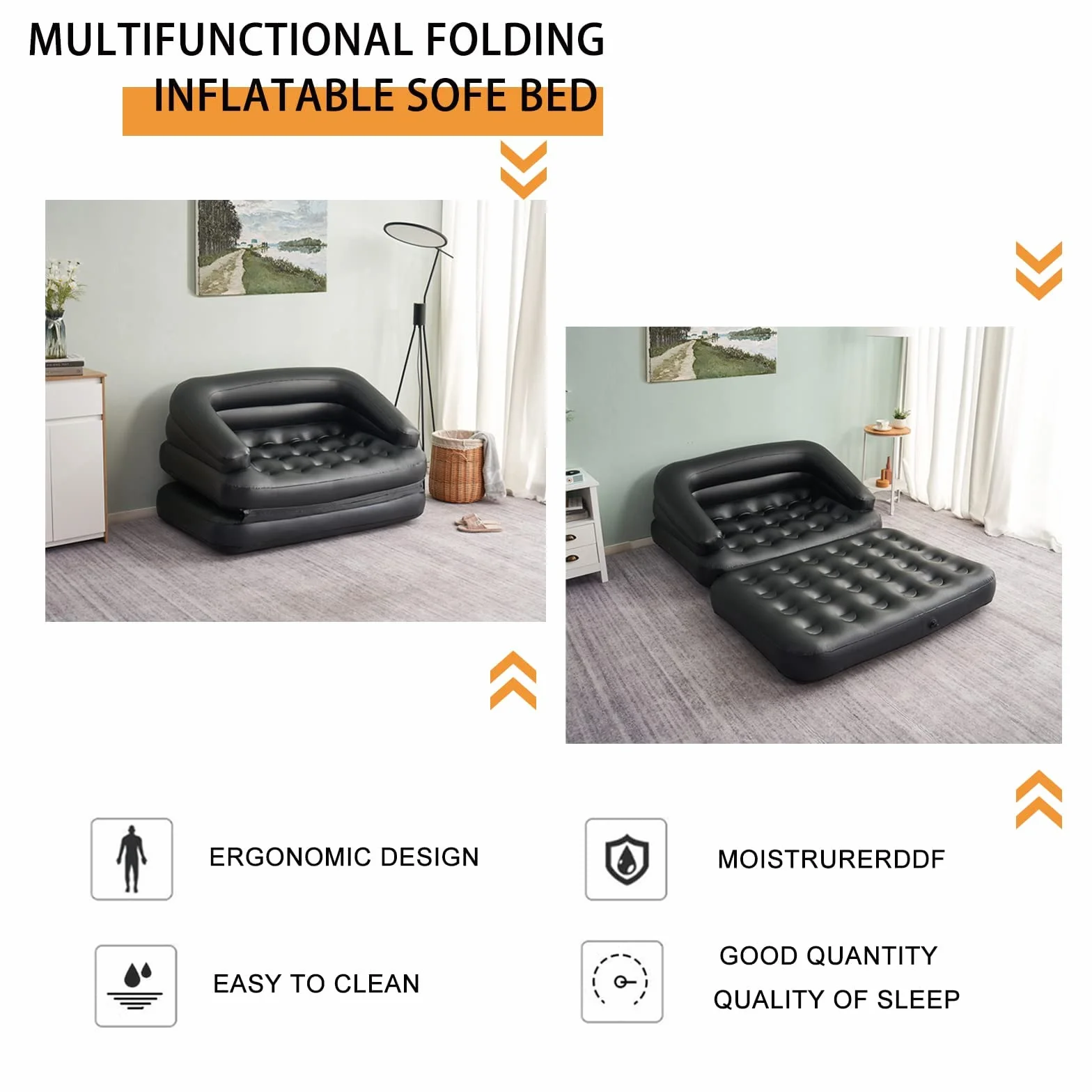 Nadmuchiwana sofa rozkładana sofa, sofa powietrzna na kemping na zewnątrz, podwójny rozmiar