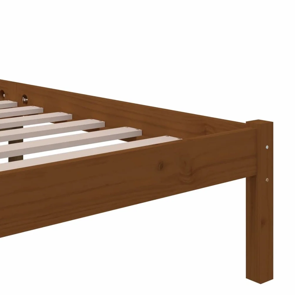 lite drewno sosnowe nowoczesny wystrój sypialni 200x200 cm brąz | Rama łóżka sosnowa miodowy brąz 200x200 cm z zagłówkiem lite drewno do sypialni