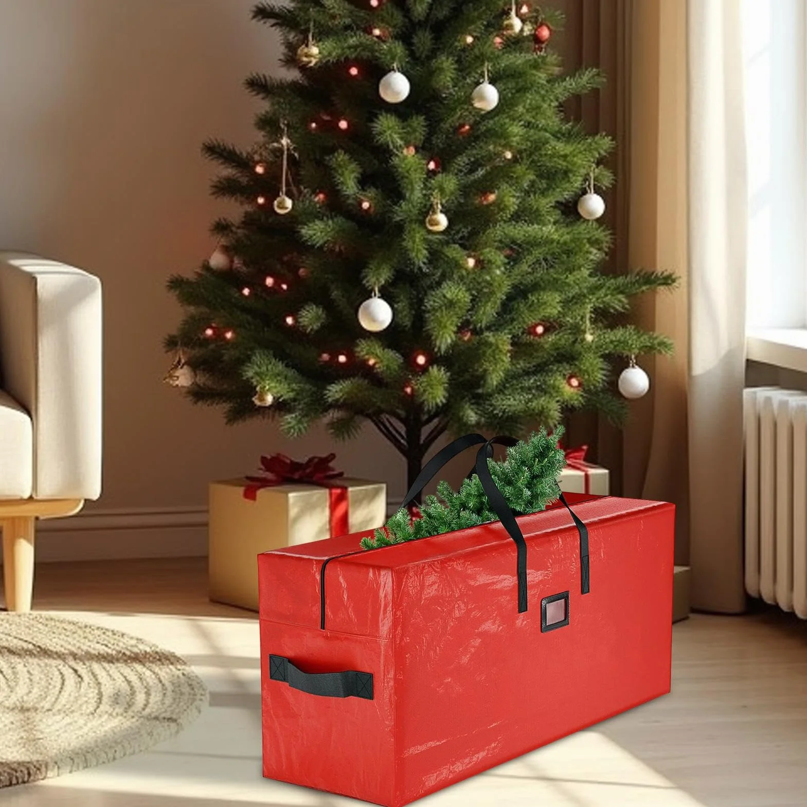 Artificial Christmas Tree Storage Bag, Waterproof Christmas Tree Storage Container with Zipper, Heavy-Duty Christmas Decoration Organizer with Reinforced Handles, Extra-Large Holiday Tree Storage