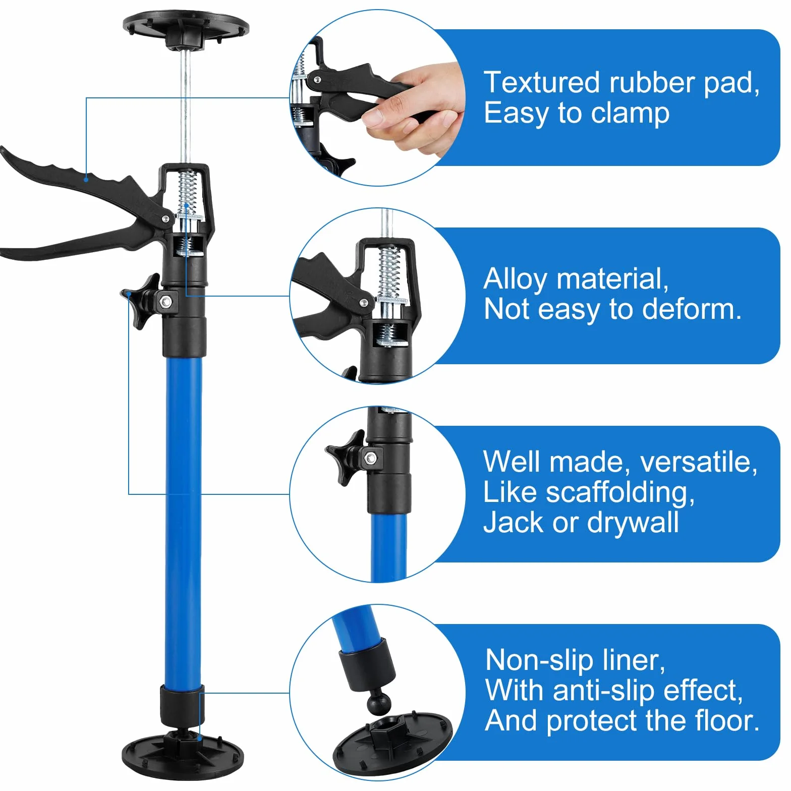 Teleskopowy drążek do szybkiego podparcia, regulowany, 50–115 cm, system podparcia trzeciej ręki, wytrzymały, nośność 40 kg, antypoślizgowe drążki do ramy drzwi, małe podpory Acro do szafek, płyt
