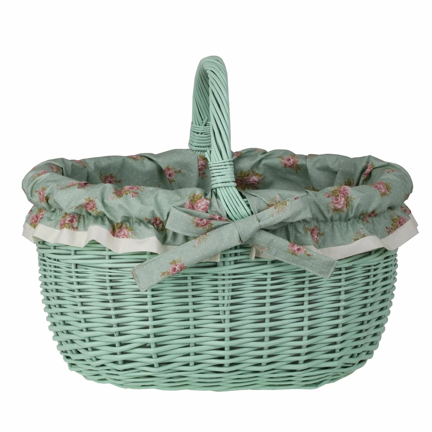 e-wicker24 Koszyk na zakupy z wikliny, styl vintage, kosz wiklinowy owalny miętowy