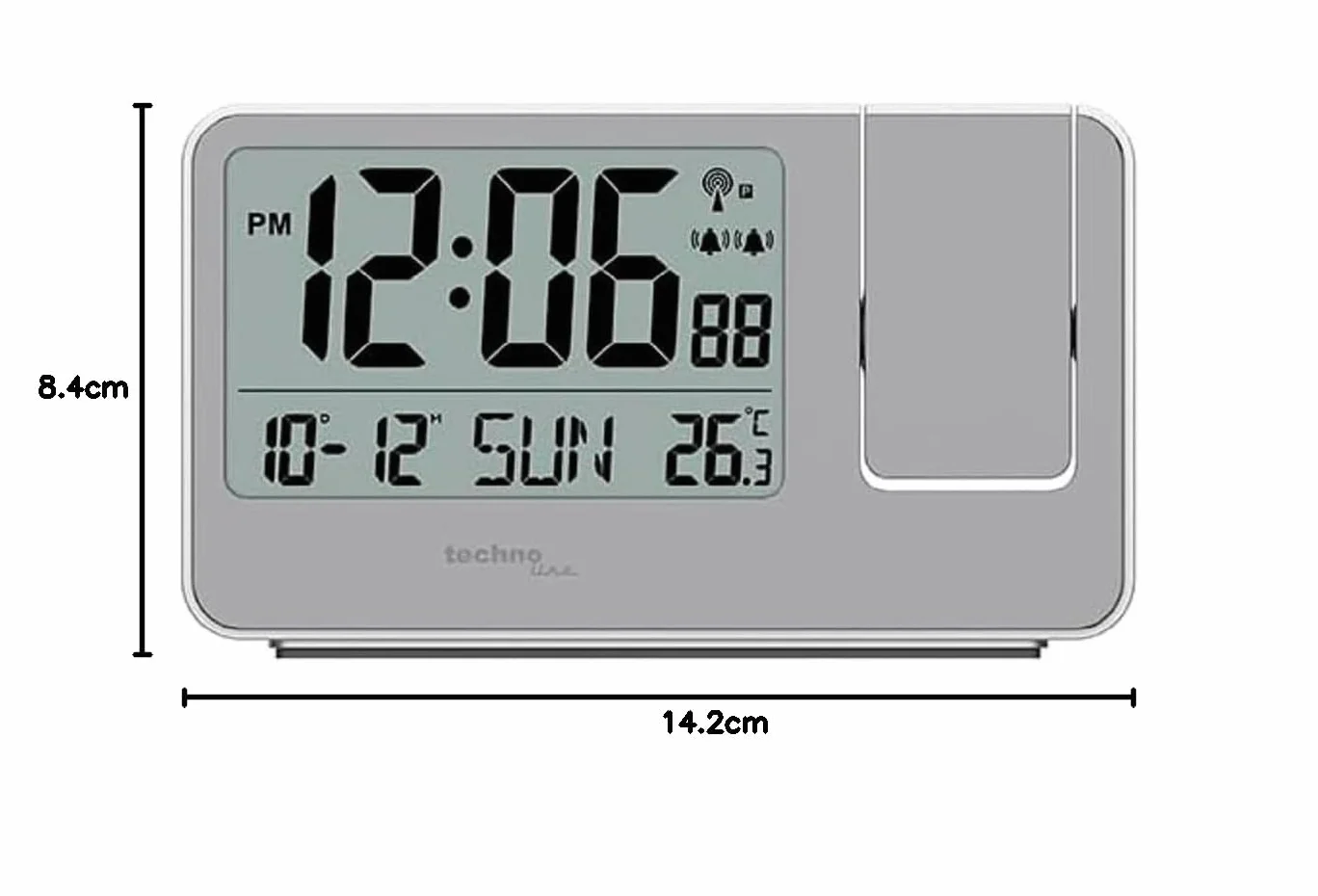 Technoline WT534 budzik z projektorem, zegar radiowy, projekcja temperatury i godziny, srebrny
