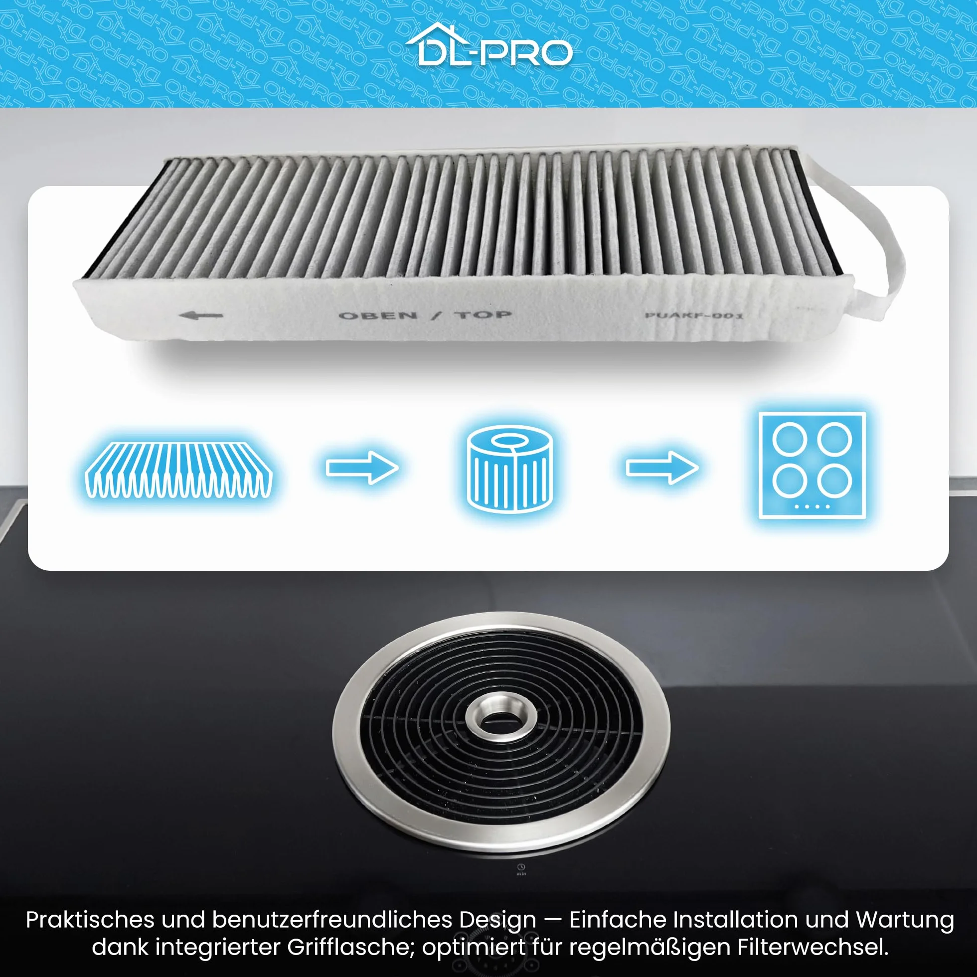 DL-pro Filtr węglowy 425 x 130 mm do BORA PUAKF filtr z węglem aktywnym do płyty kuchennej z okapem kuchennym