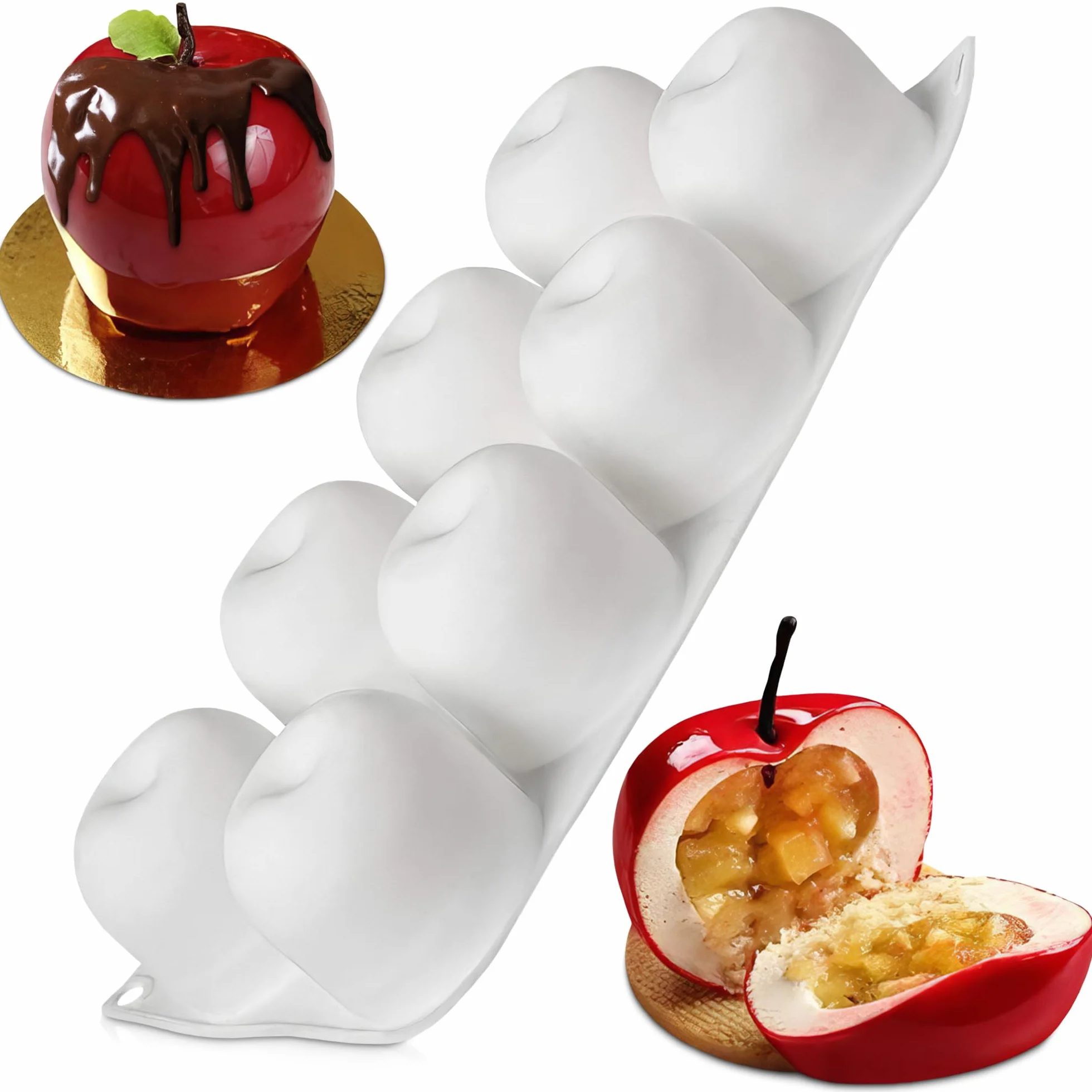 FRISGO narzędzia do dekorowania kształtów naczynia do pieczenia francuski deser ciasto pieczenie babeczek silikonowa forma do musów (jabłko), biała