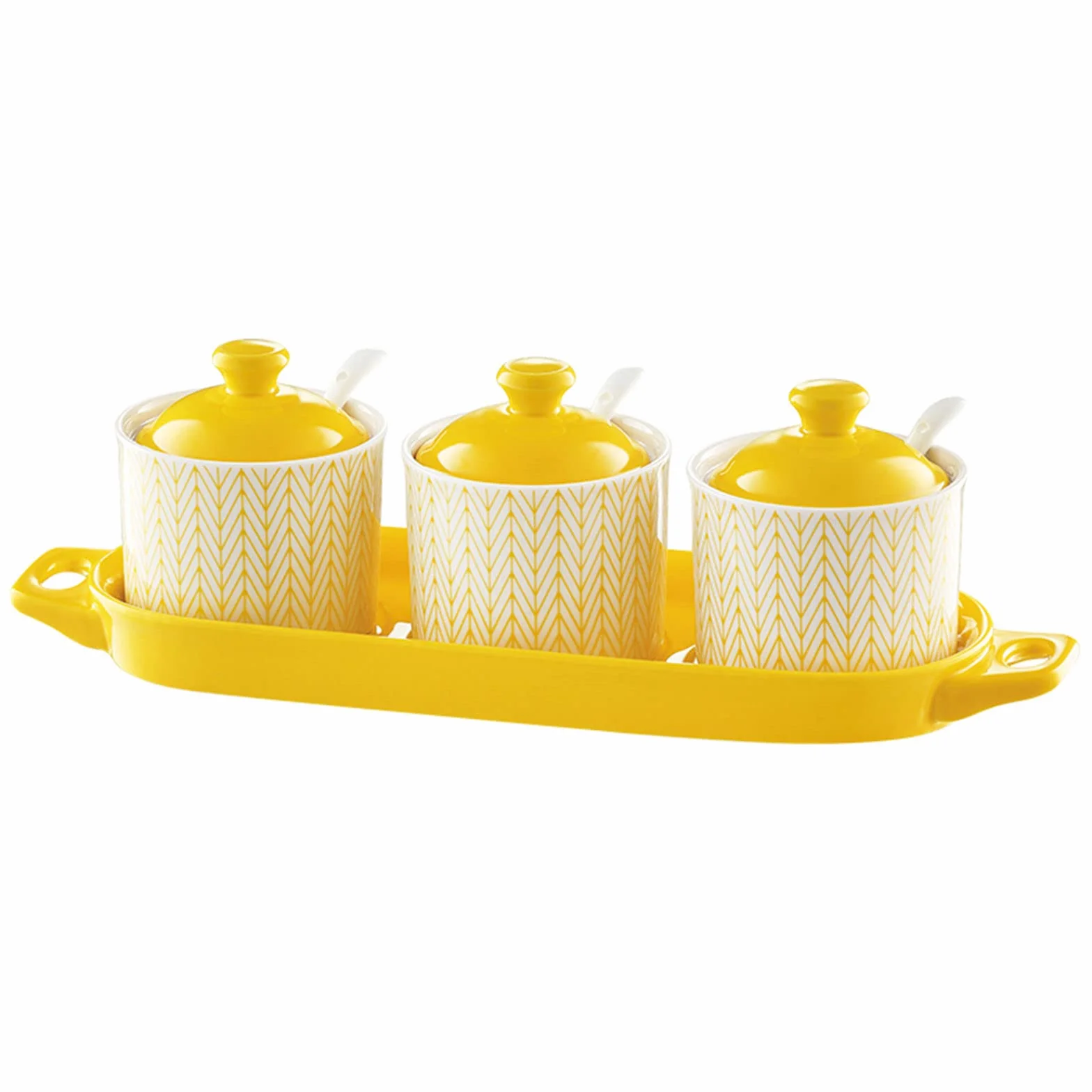 Dozownik cukiernicy, słoik na przyprawy, pojemnik cukier, 3 zestawy(Yellow)
