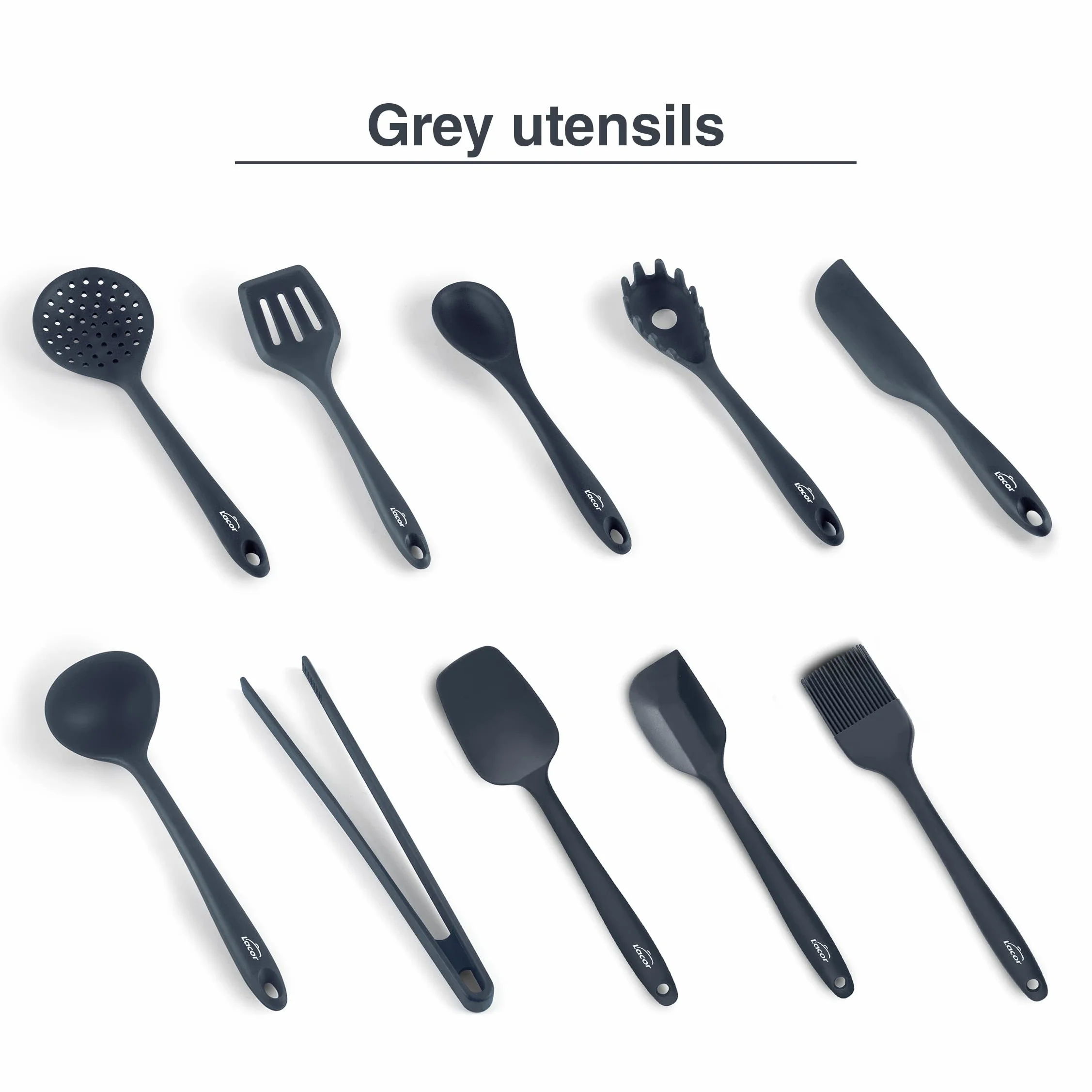 Lacor - 64463 - Szara Łyżka Kuchenna, Silikonowa Łyżka, Przybory Kuchenne, Ergonomiczny Uchwyt, Powłoka Nieprzywierająca, Odporna Na Wysokie Temperatury, Nadaje Się Do Mycia W Zmywarce, Długość 27,5