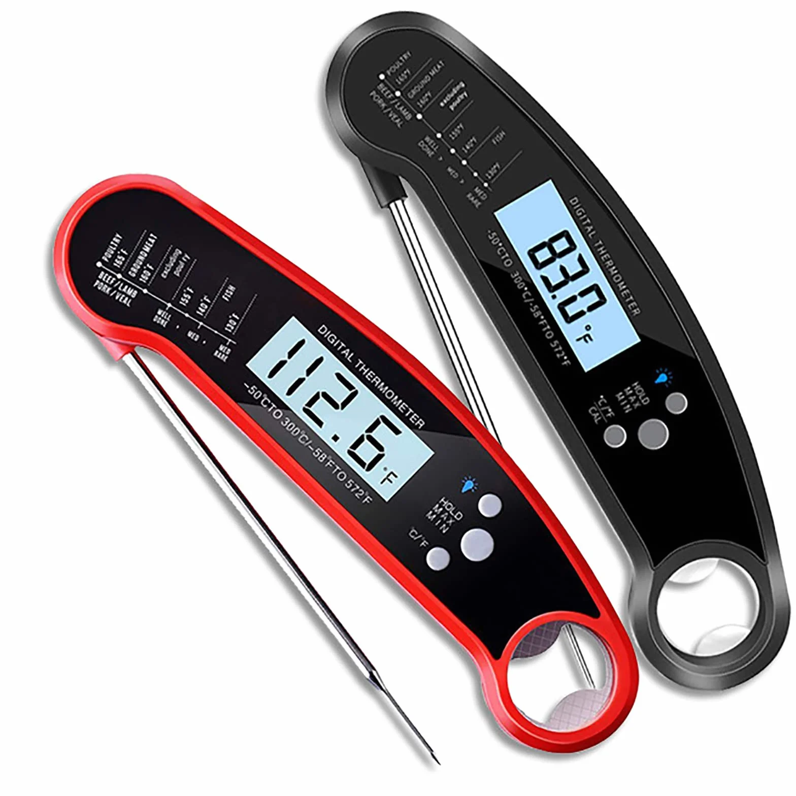 Cyfrowy Termometr Do Mięsa, Składany Duo Oburęczny Podświetlany Termometr Do Żywności Z Funkcją Pamięci, Sonda Ze Stali Nierdzewnej 304, Prędkość Pomiaru Temperatury 3 S, Do Domowej Jadalni