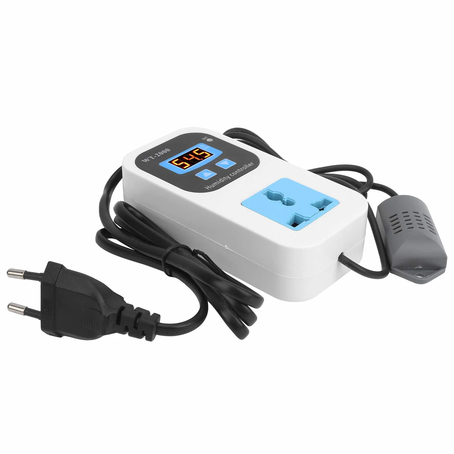 Cyfrowy Regulator Wilgotności Nawilżanie Gniazdo Przełącznika Osuszania Abs Higrostat 0% ~ 99% RH WT‑2000 110-220 V Narzędzia do Kontroli Wilgotności dla Magazynów Szklarnie(EU Plug)