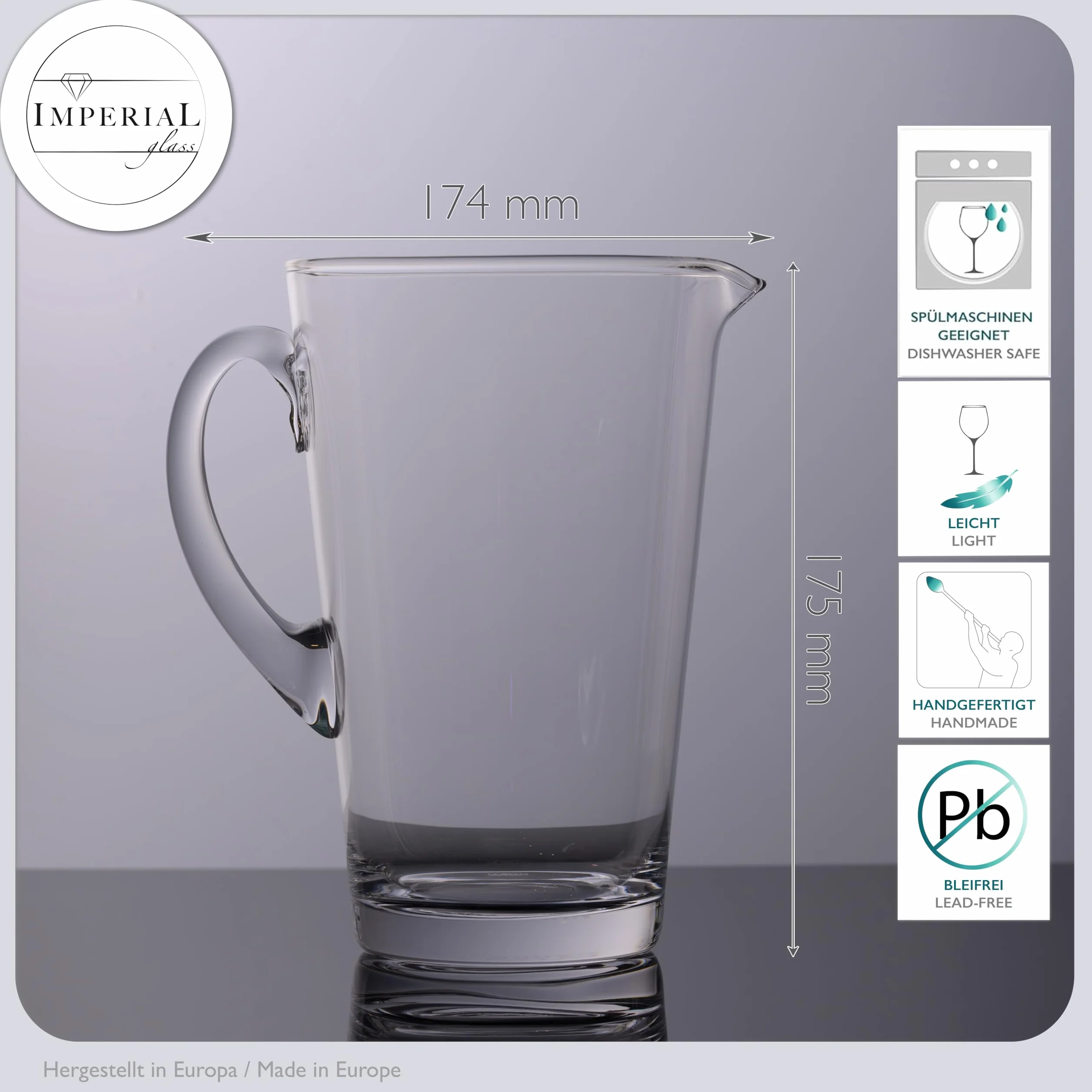 IMPERIAL zestaw karafek i szklanek do picia ze szkła kryształowego "Rom" – 1 karafka 1680 ml + 6 szklanek 520 ml – ręcznie wykonana