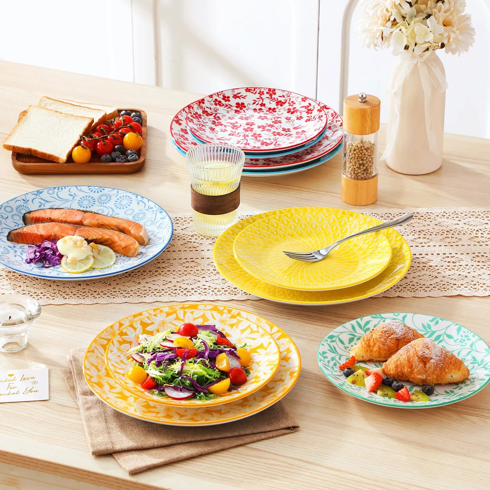 vancasso SELENE Zestaw talerzy dla 6 osób, talerze obiadowe (Ø 26 cm) z pastelowej porcelany, talerze do makaronu, talerze śniadaniowe, zestaw talerzy obiadowych do zmywarki i kuchenki mikrofalowej