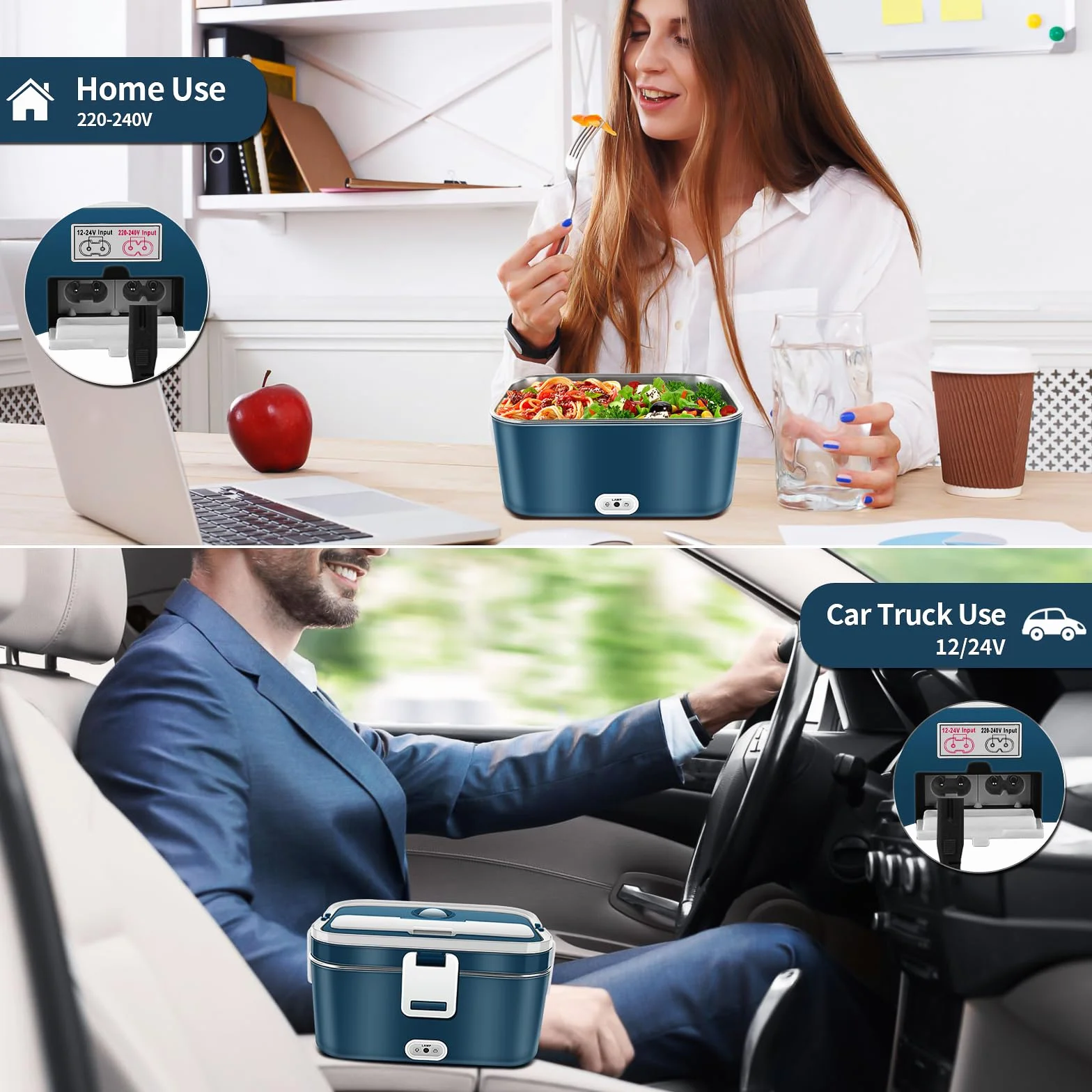 Przenośne elektryczne pudełko na lunch do samochodu i biura, 1,8 l, podgrzewane jedzenie