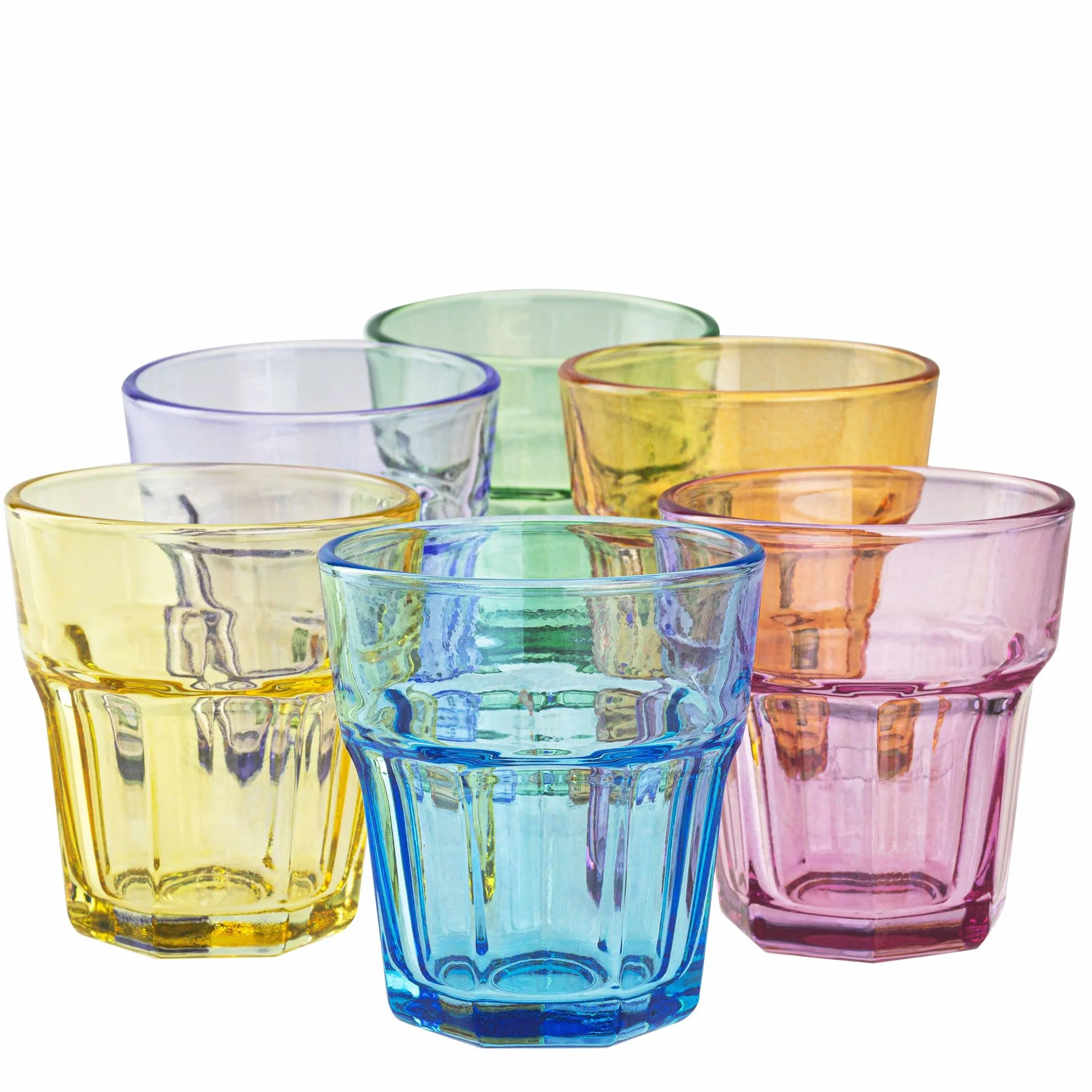 TREND FOR HOME Kolorowe Szklanki do Wody Soków Drinków Deserów 280 ml Zestaw 6 Szklanek do Napojów Komplet Tęczowych Szklanek, Gigi Rainbow Blast