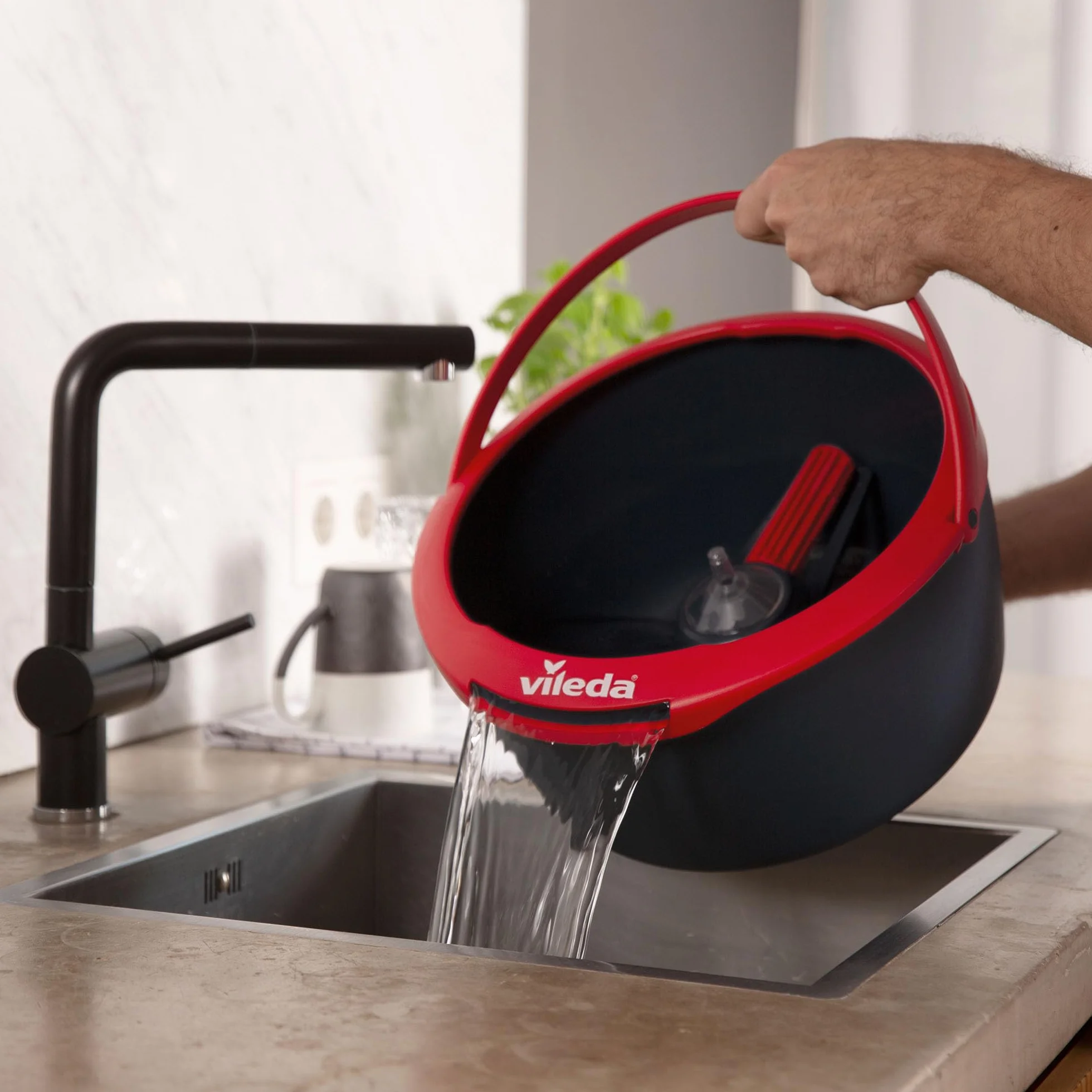 Vileda Spin & Clean Zestaw Mop i Wiadro 10 l Czarny Czerwony