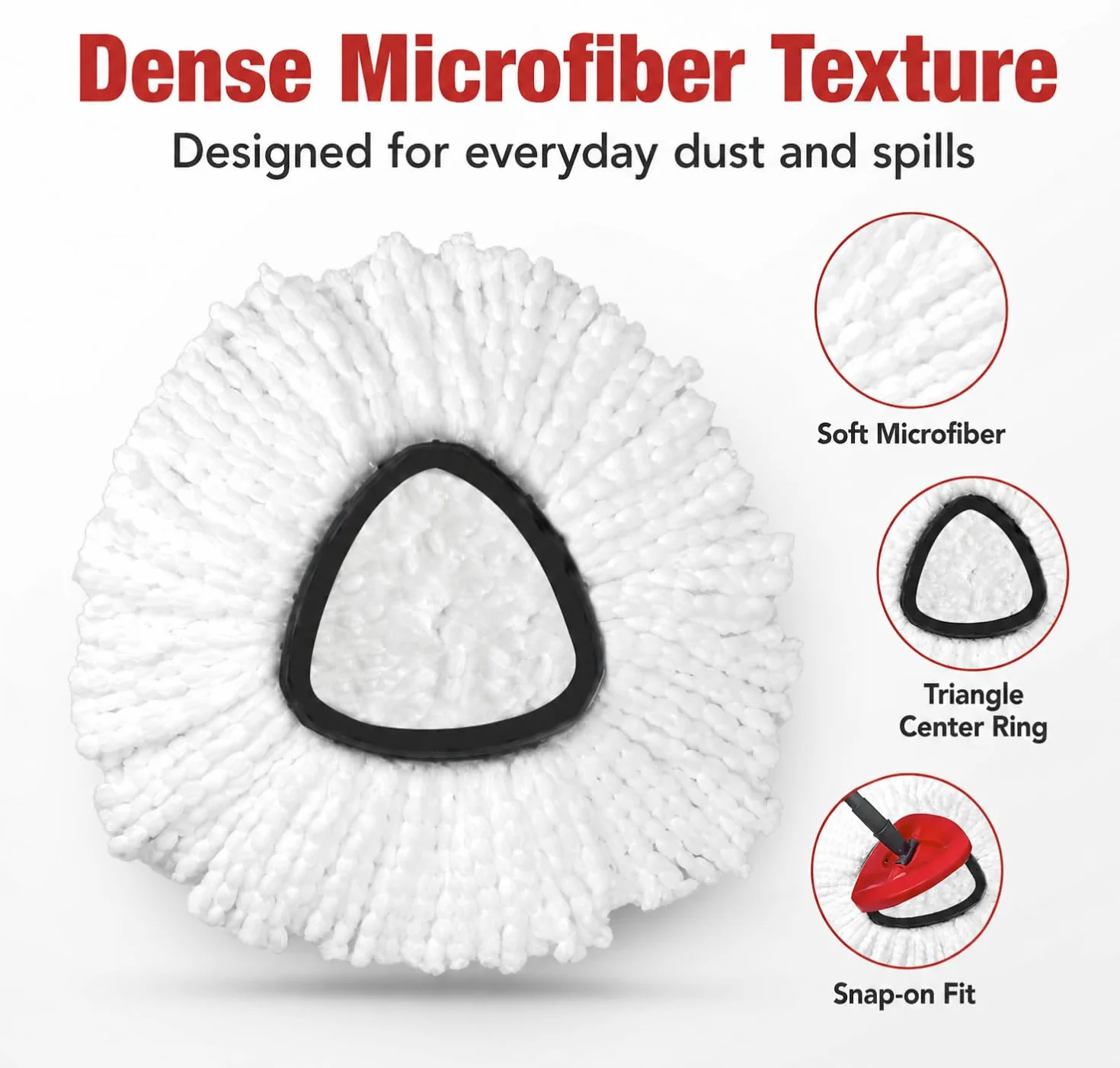 CLEAN PIONEER 6-pak wymiennych głowic do mopa kompatybilnych z Spin EasyWring Triangle Spin Mop, wkłady do mopa obrotowego z mikrofibry, łatwe czyszczenie, zamiennik głowicy mopa w 100% z mikrofibry