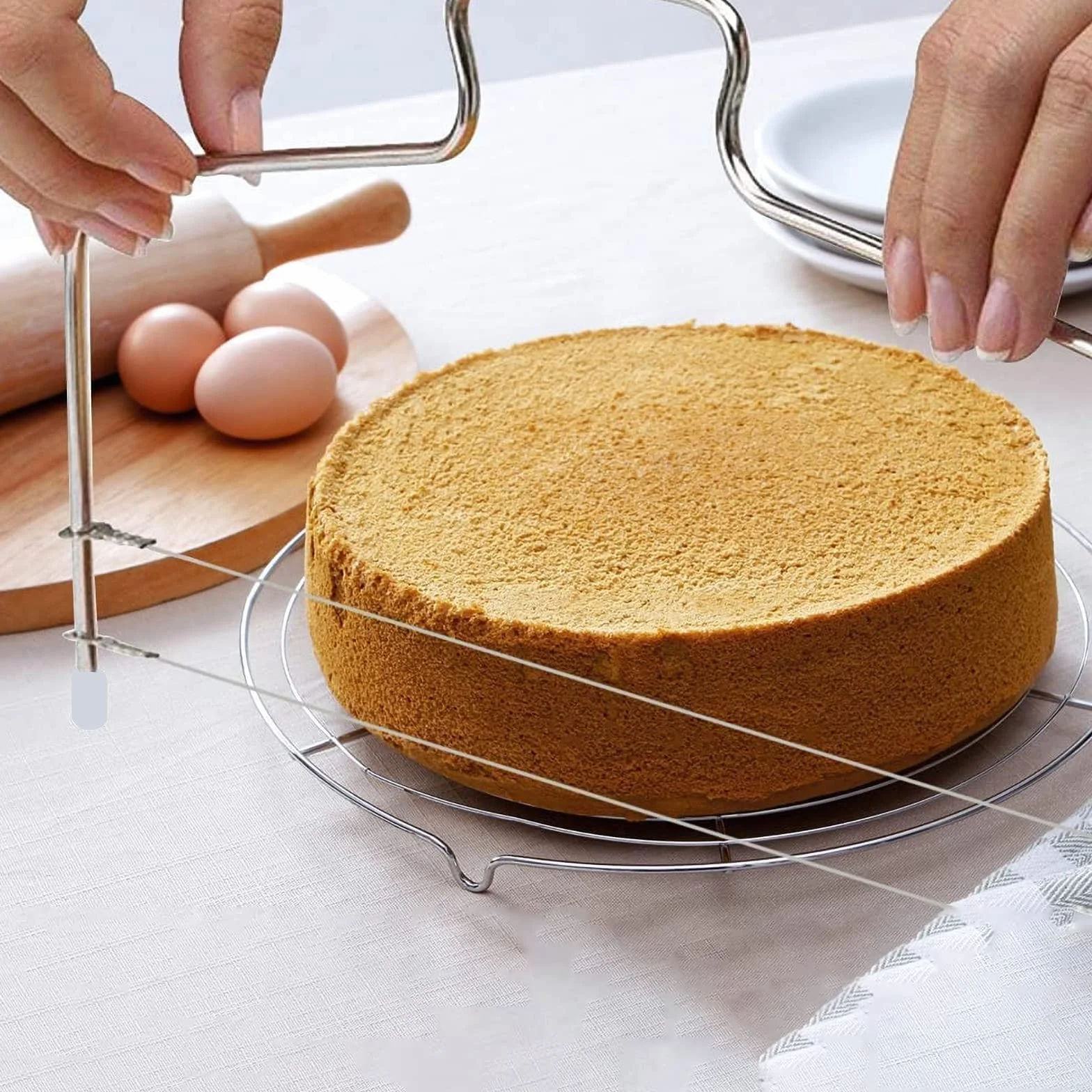 3-częściowy zestaw kątów ze stali nierdzewnej, nóż do ciasta i nóż do tortów, przecinarka do tortów z 2 ząbkowanymi drutami tnącymi (biały)