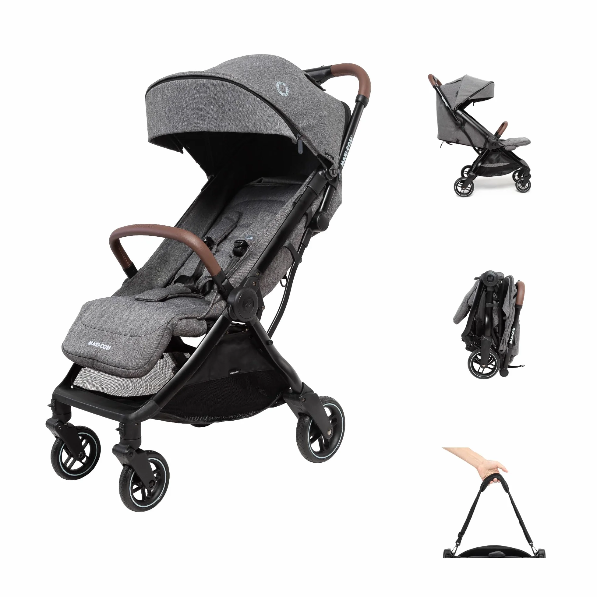 Maxi-Cosi Eva3 Wózek, 0-4 Lat, 0-22 Kg, Lekki i Kompaktowy Wózek dla Niemowląt, Rozkładanie do Pozycji Leżącej, 3 Ustawienia Odchylenia, Automatyczne Rozkładanie, Pasek, Select Grey