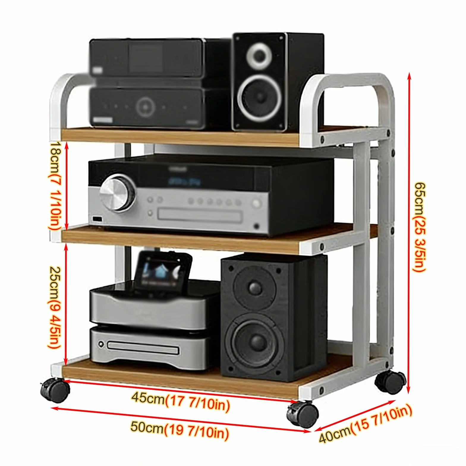 3-poziomowa wieża stojakowa na komponenty audio z kółkami do sprzętu stereo i przechowywania w pokoju gier