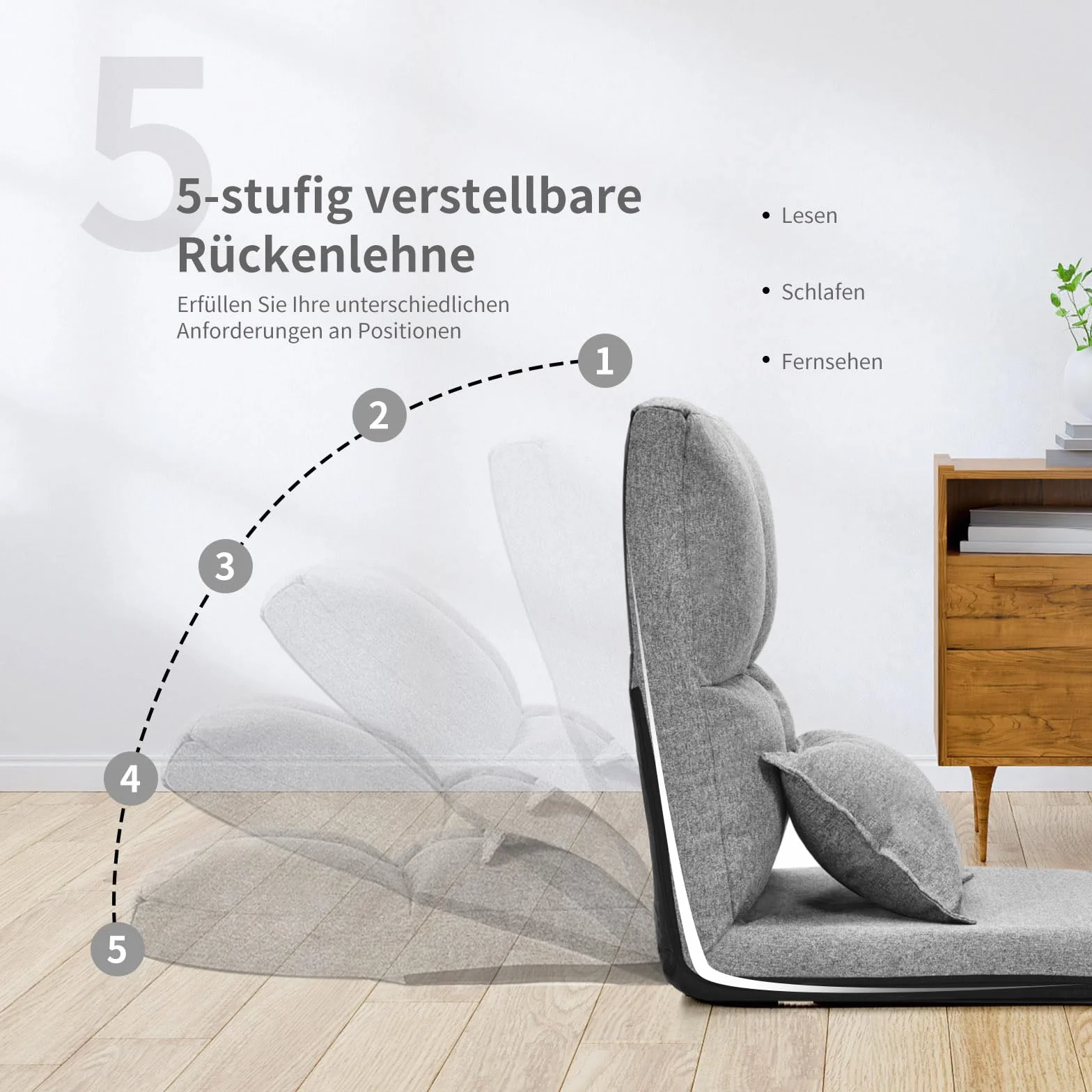 GOPLUS Krzesło podłogowe z regulacją oparcia i poduszkami, sofa podłogowa z funkcją spania, 100 kg, szary