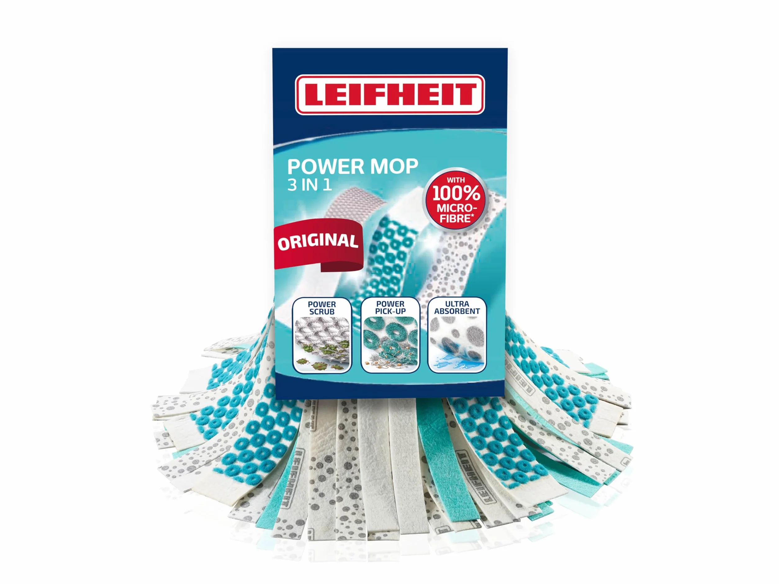 Leifheit Zapasowa głowica Power Mop 3 w 1, specjalna wiskoza i mikrofibra do uporczywych plam na płytkach i podłogach kamiennych, chłonna wiskoza, wysokie wchłanianie brudu dzięki mikrowłókien