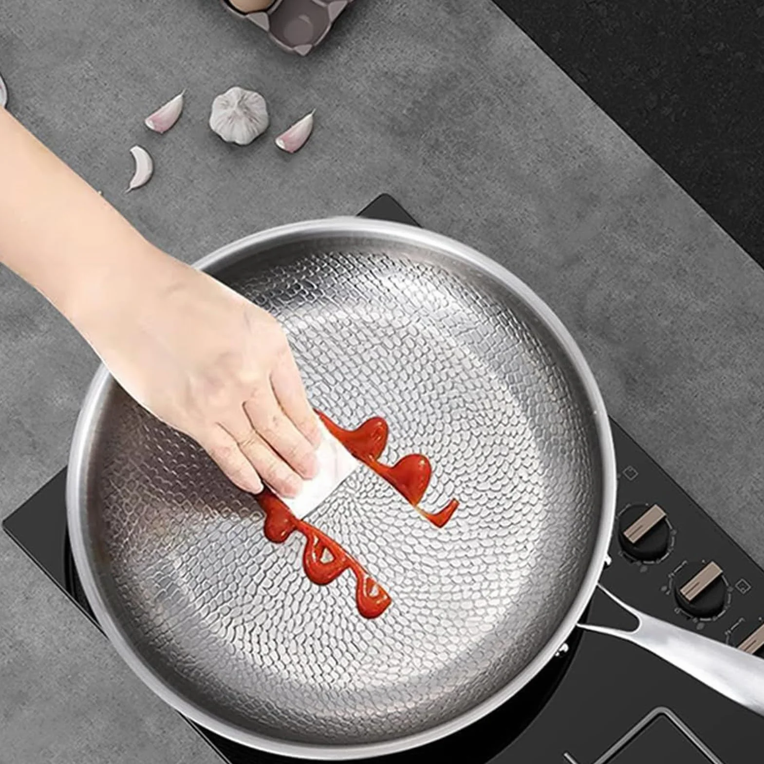 Tytanowa Patelnia Zestaw patelni, naczyń do stir-fry, sauté, omletów | Tytanowy Zestaw Nieprzywierających Patelni, Pokrywka, Łopatka Gotowanie Steków, Ryb Do Kuchni, Kempingu, Restauracji