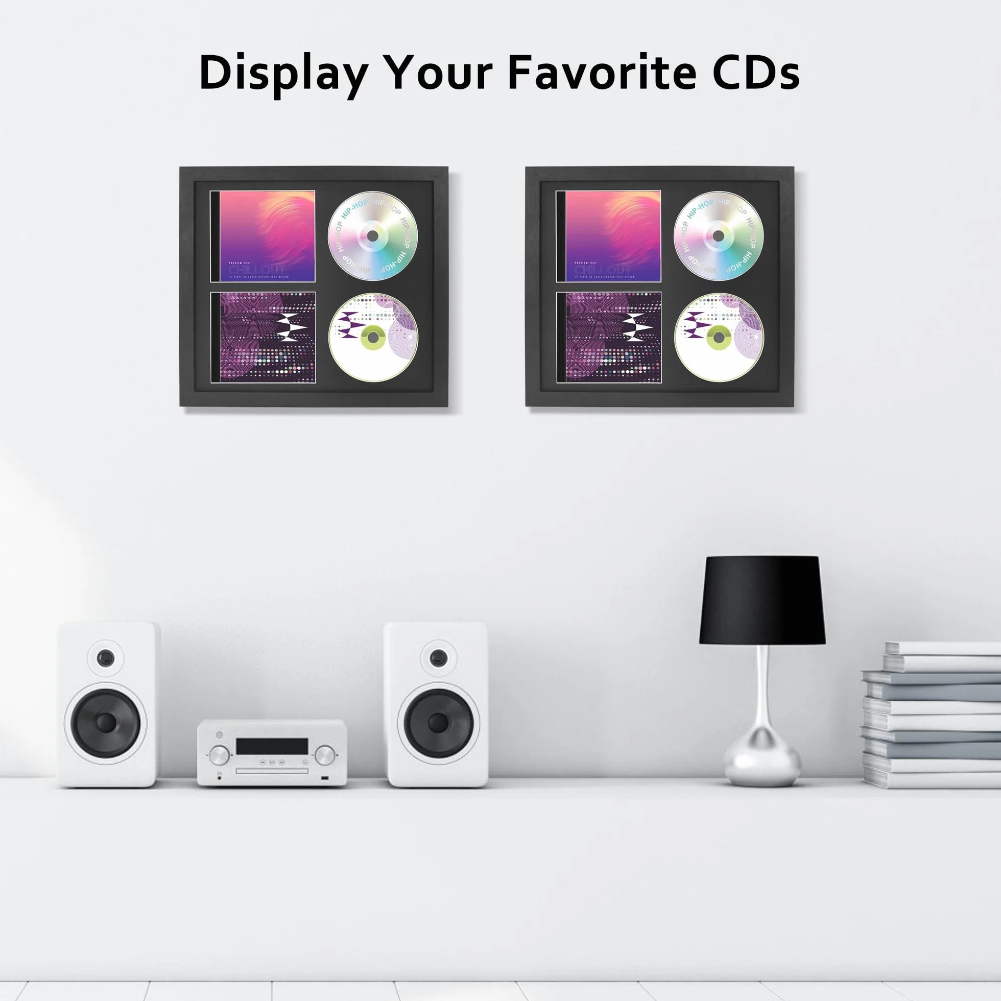 FramePro Podwójna ramka na płyty CD 36 cm x 32,5 cm, uchwyt na płyty z prawdziwym szkłem, dekoracja na ścianę, czarna mata