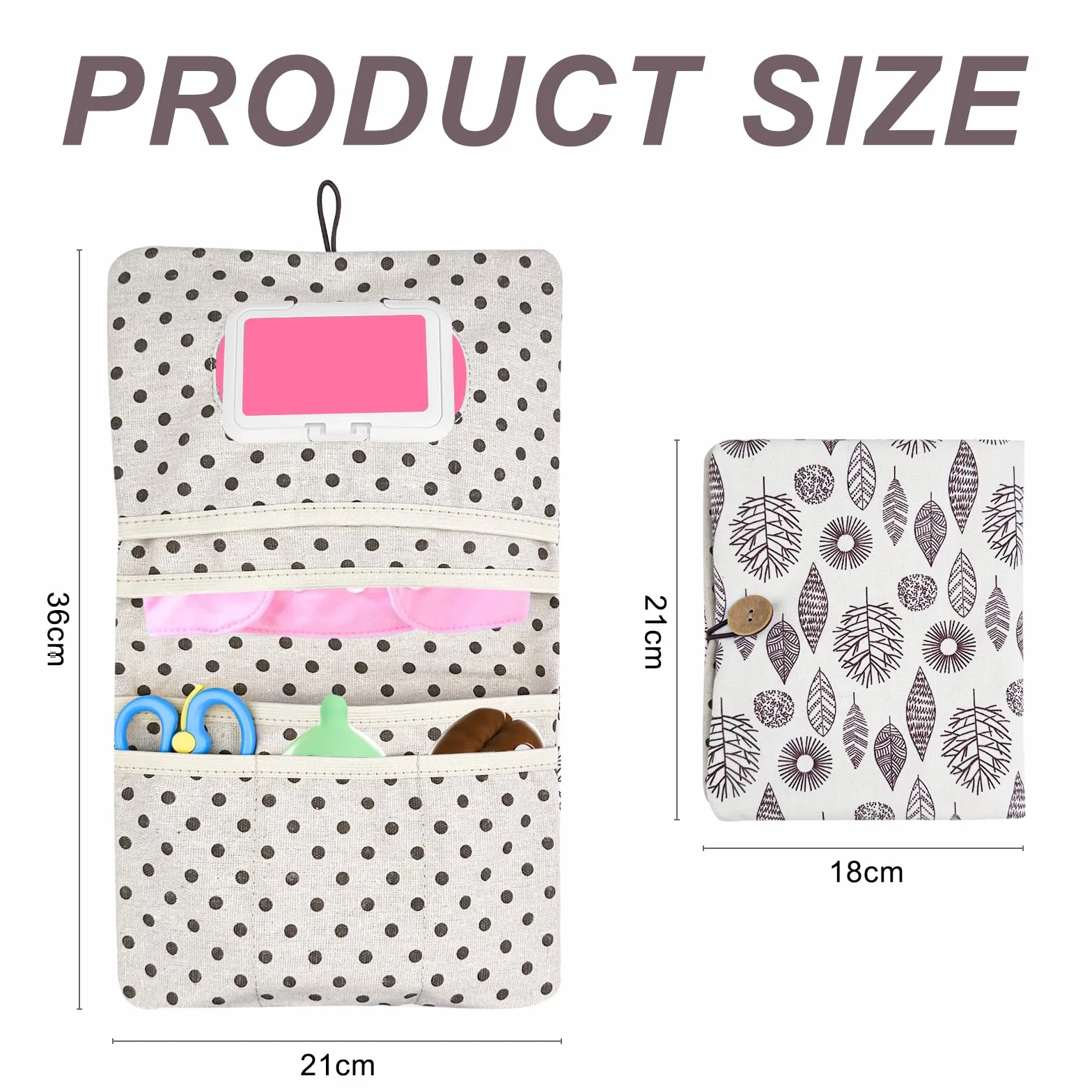 2w1 Torba na pieluchy dla niemowląt, Home Organizer Kosmetyczka(Liść)