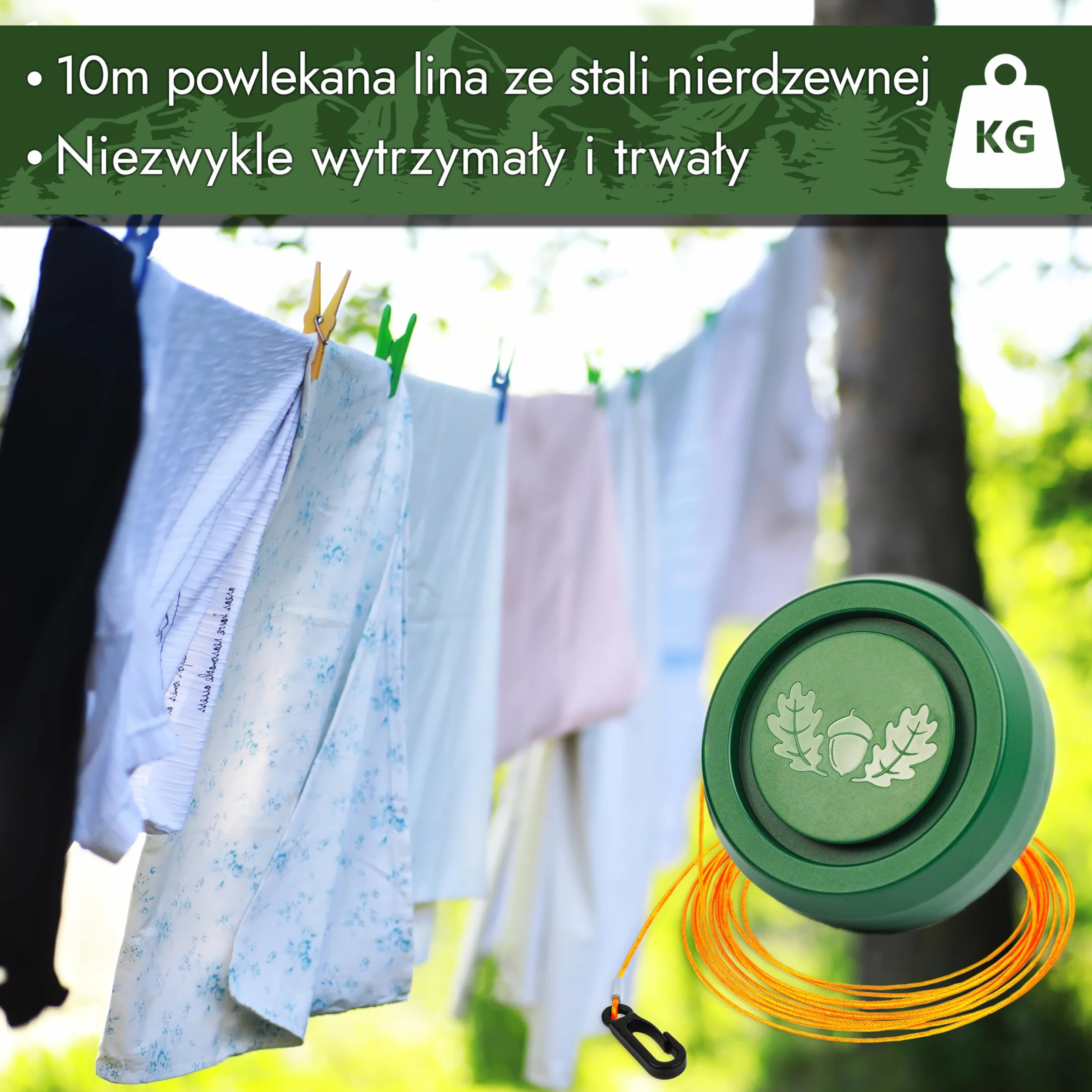 Automatyczna linka do suszenia prania na kempingu [10 m] automatyczne zwijanie | wysuwana i niezniszczalna | bardzo kompaktowa, lekka i wytrzymała | linka do suszenia prania na zewnątrz