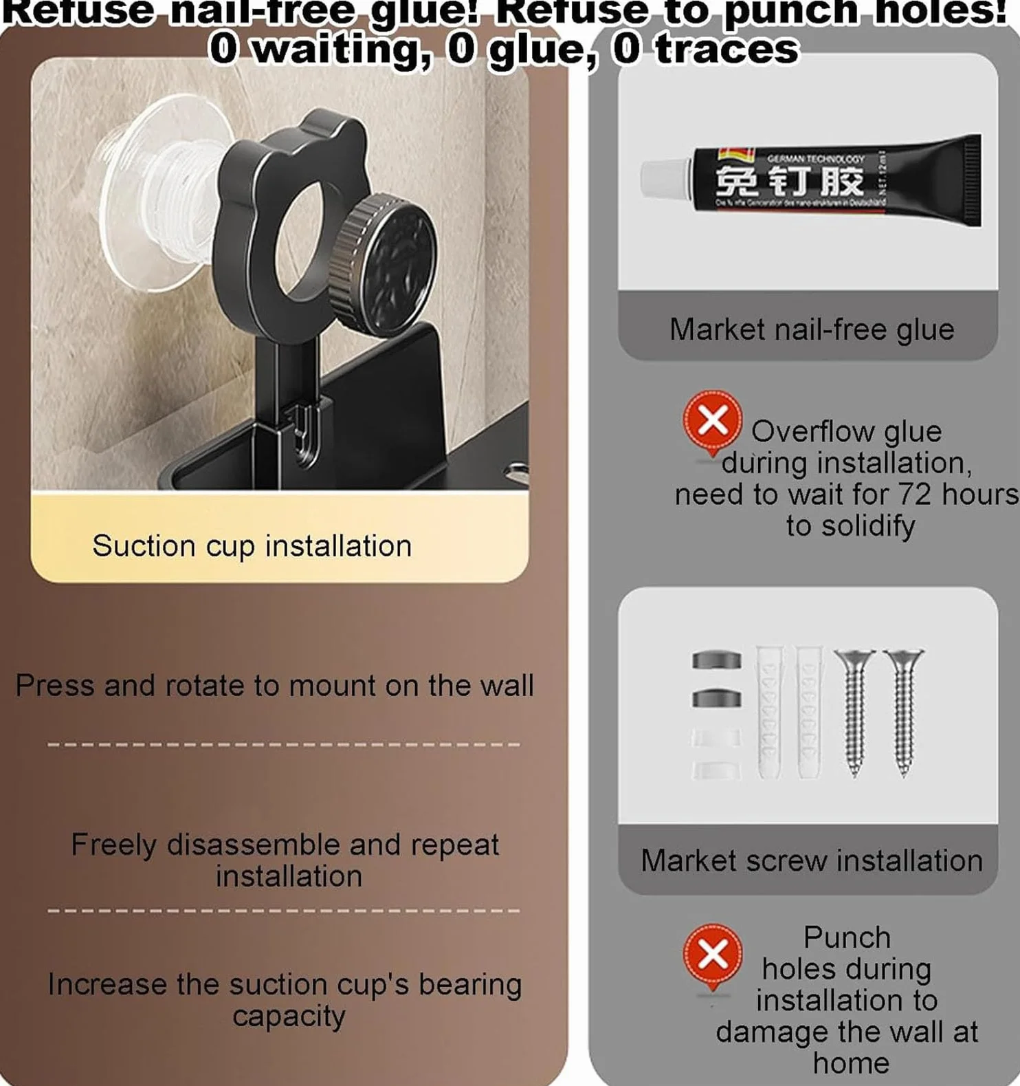 Antypoślizgowy pojemnik pod prysznic, narożna przyssawka, półka łazienkowa, odporna na rdzę, wodoodporna, maksymalne obciążenie 8 kg, uchwyt na ręczniki, szampon i żel pod prysznic.