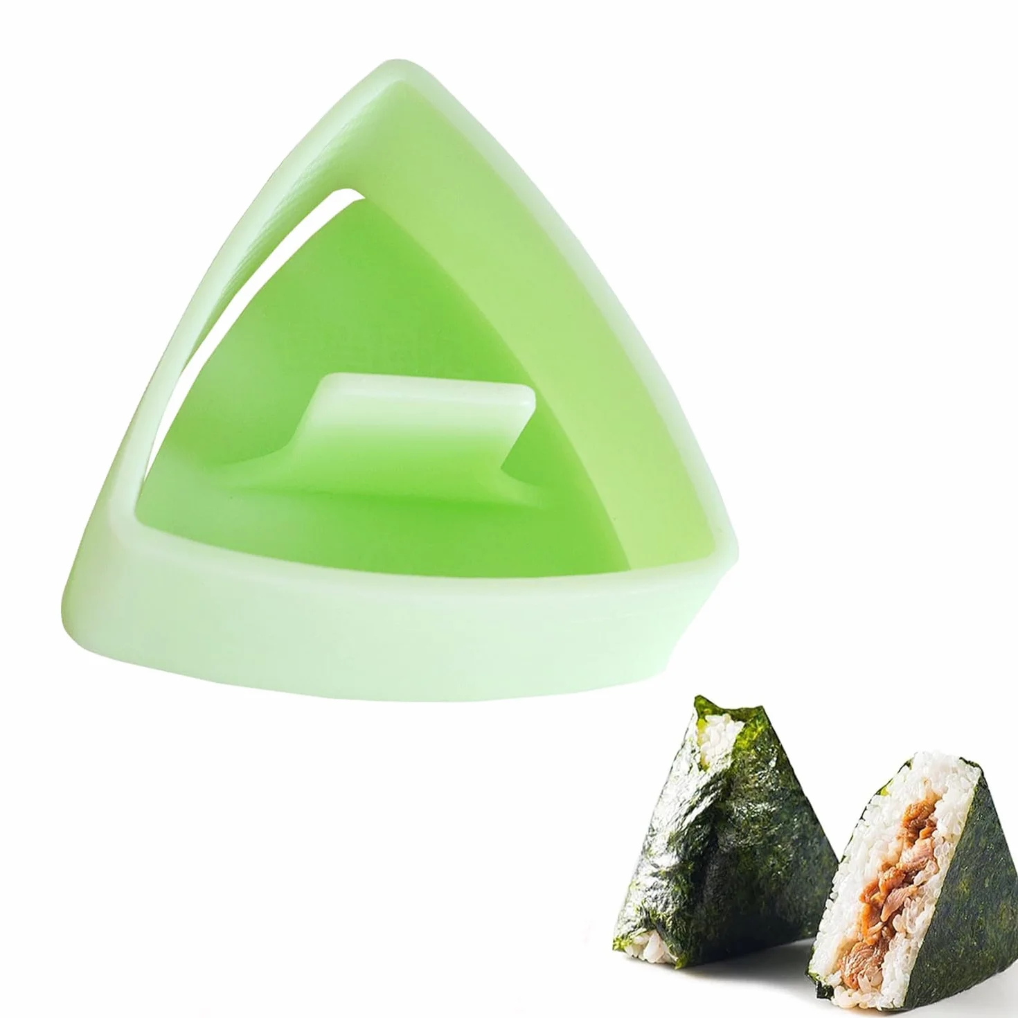 1 pozycja trójkątna forma do sushi, trójkątna forma do kulek ryżowych, odpowiednia do domowej kuchni domowej i na piknik na świeżym powietrzu (jasnozielony)