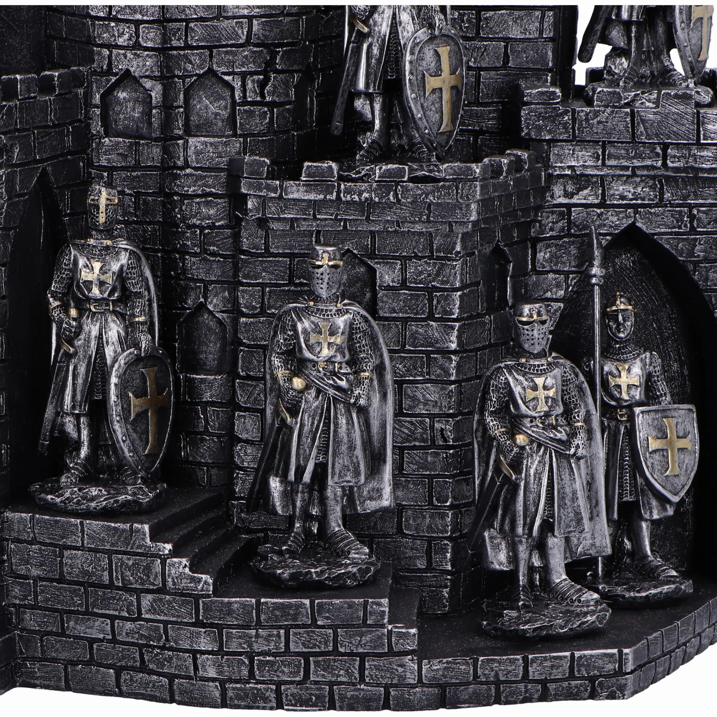Nemesis Now Rycerze Wieży z zestawem figurek 48 rycerzy 25 cm, żywica, srebrny, średniowieczny zamek z zestawem figurek 48 rycerzy, towar rycerski, odlewany w najlepszej żywicy, ręcznie malowany
