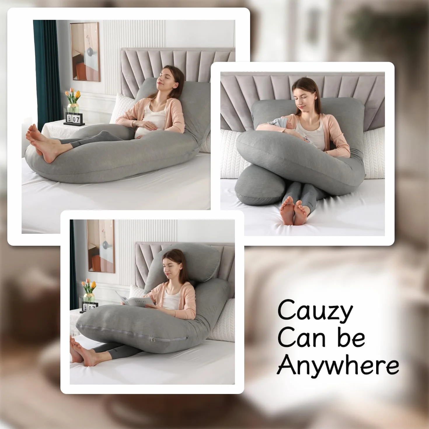 ALLOPERA Poduszka ciążowa na całe ciało, 145 cm, ze zdejmowaną, zmywalną poszewką - wsparcie snu na nogi, plecy, szyję, ramiona, biodra, brzuch dla kobiet w ciąży, nylon, poliester