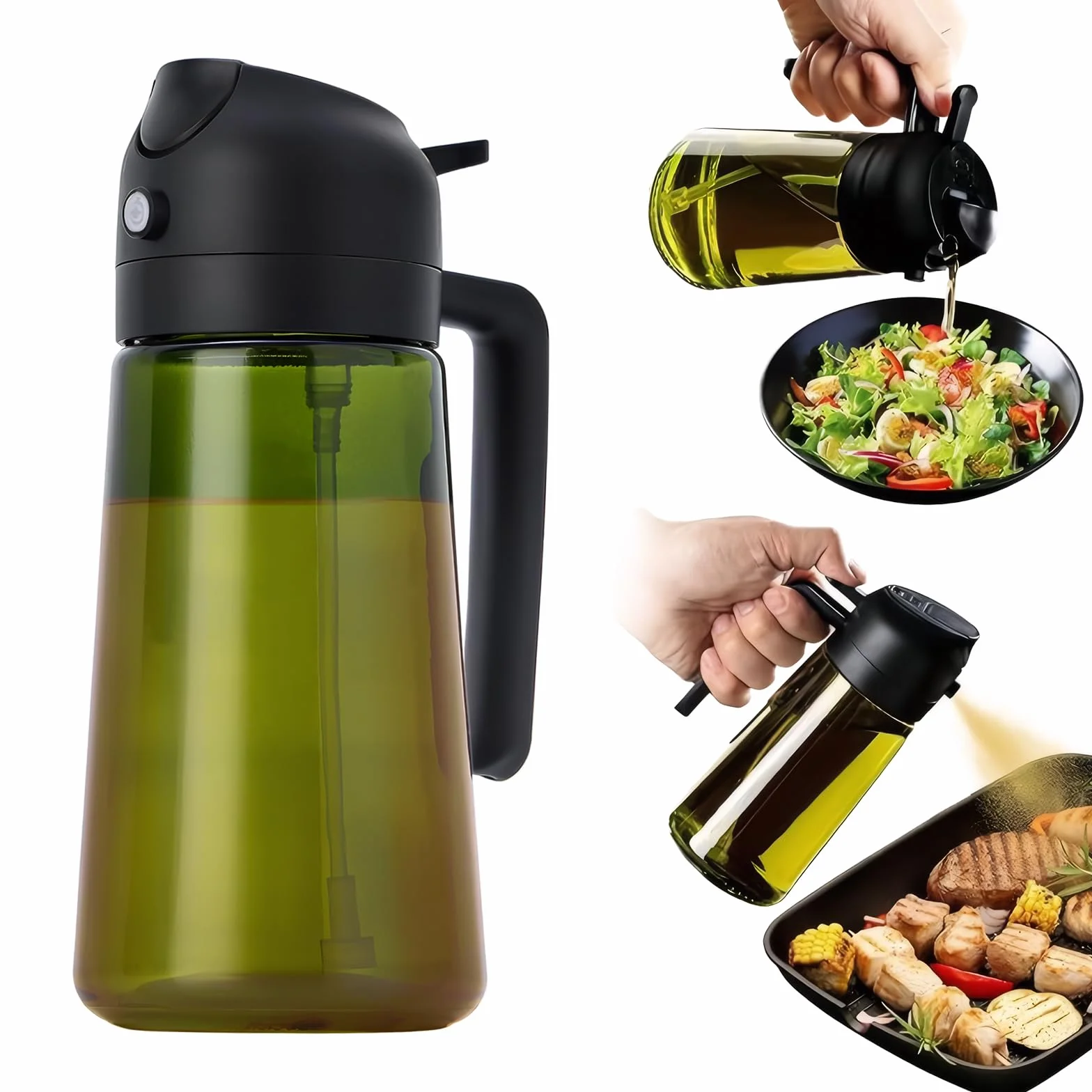 Opryskiwacz do oleju do kuchni - dozownik i opryskiwacz oleju 2 w 1, butelka 470 ml ze szkła premium z wylewką zapobiegającą kapaniu, idealny do kuchni, frytkownicy na powietrzu, grillowania i sałatek