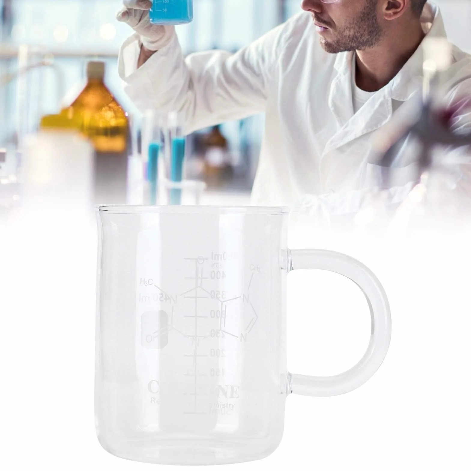Kubek z kofeiną, kubek z kofeiną, naukowy kubek chemiczny ze szkła borokrzemianowego z uchwytem z podziałką i wylewką do soku z mleka Mocha Latte Cappuccino