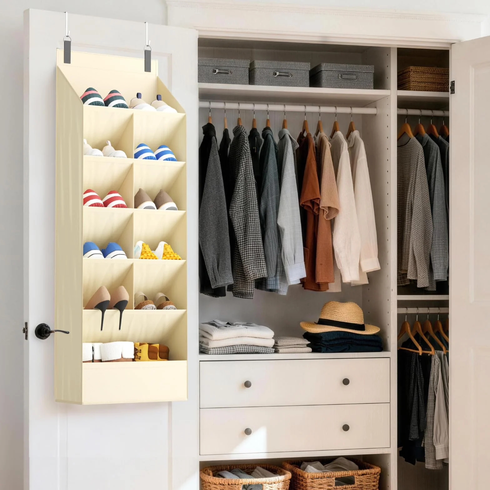 Lifewit Organizer na Buty Nad Drzwi, Wieszak na Buty z 6 Poziomami, 11 Głębokich Kieszeni, Materiałowy Organizer Wiszący, do Szafy, Drzwi, na Buty Sportowe, Kozaki, Beżowy