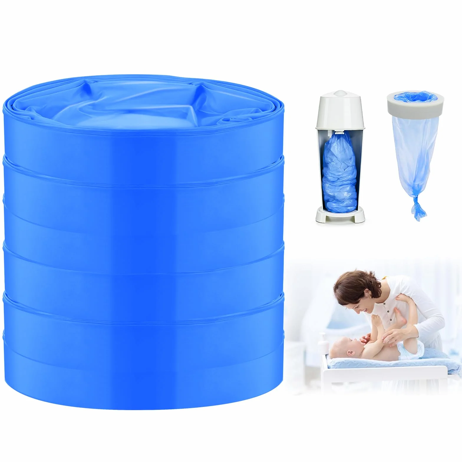 6 sztuk pojemników na pieluchy, pojemniki na pieluchy, folia uzupełniająca, worek na pieluchy 4,5 m, folia uzupełniająca, kompatybilne z Angelcare, Tommee Tippee, Spross, LitterLocker (niebieski