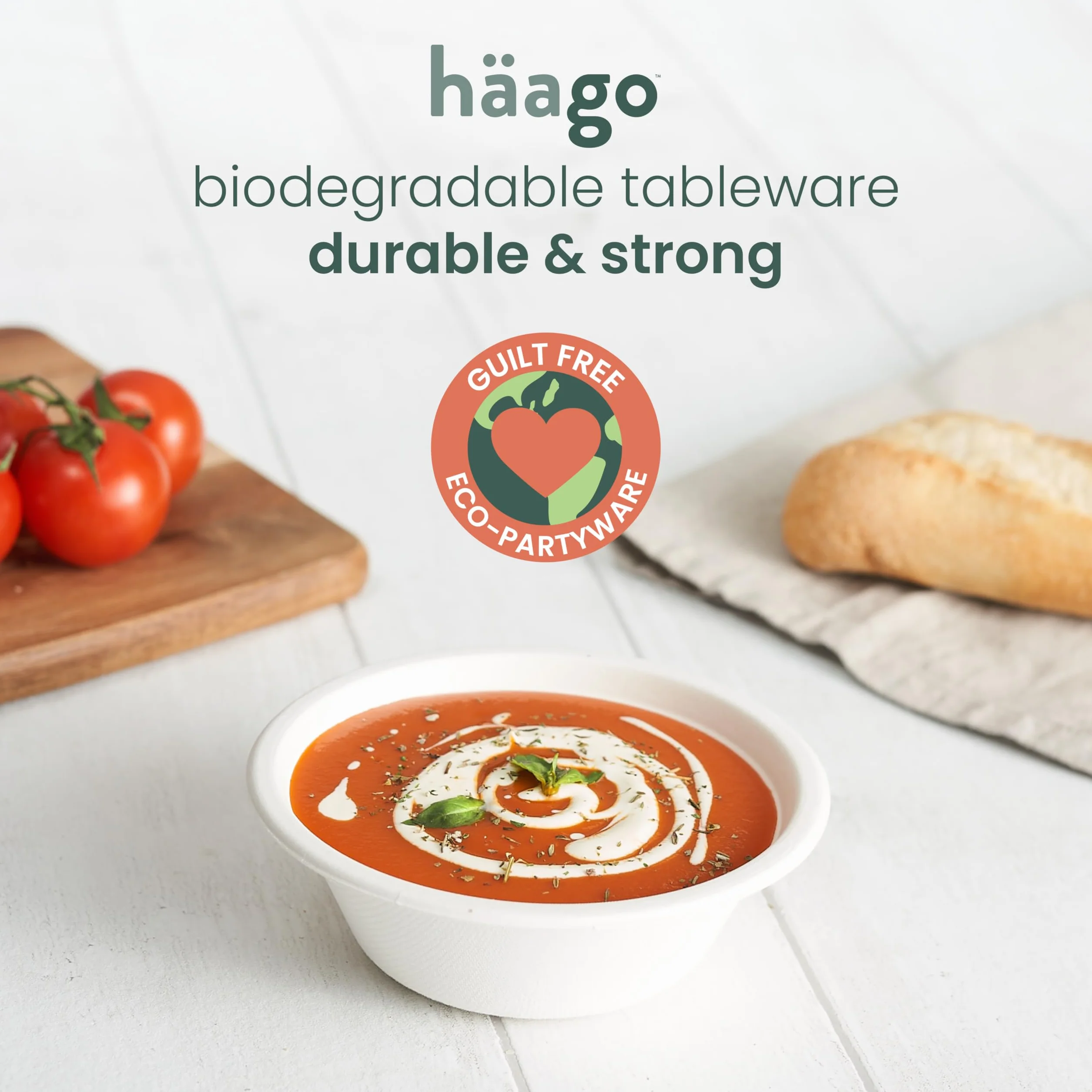 HAAGO - 60 biodegradowalnych jednorazowych misek na trzciny cukrowej, 350ml - solidne, sztywne i wodoodporne - Ekologiczne i kompostowalne - Zupa, aperitif, desery, lody