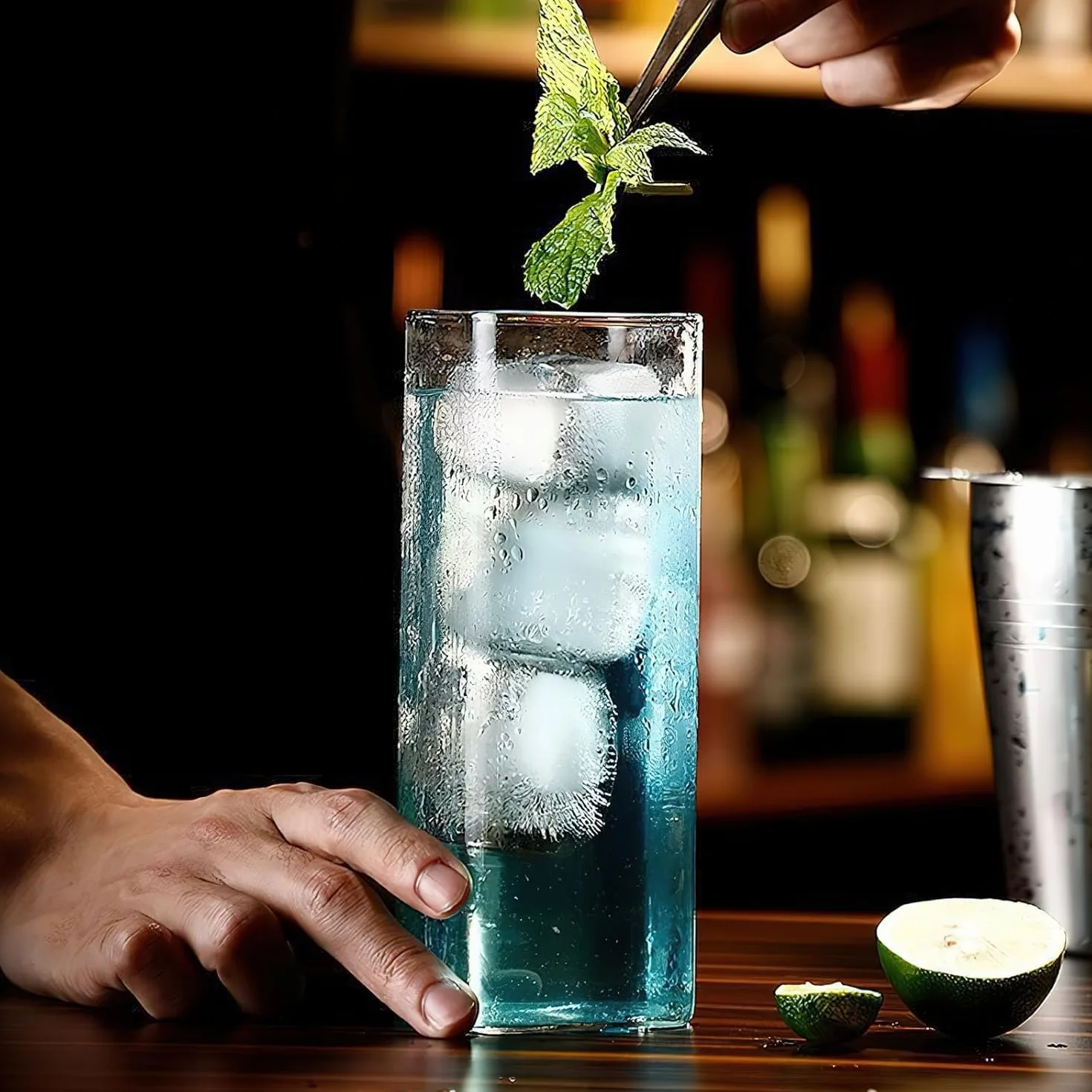 HENGBIRD Przezroczyste szklanki do napojów, 4 sztuki, 400 ml, cienkie kwadratowe, eleganckie szklanki barowe na wodę, sok, piwo, napoje, koktajle, mojito i napoje mieszane (cienkie kwadraty)