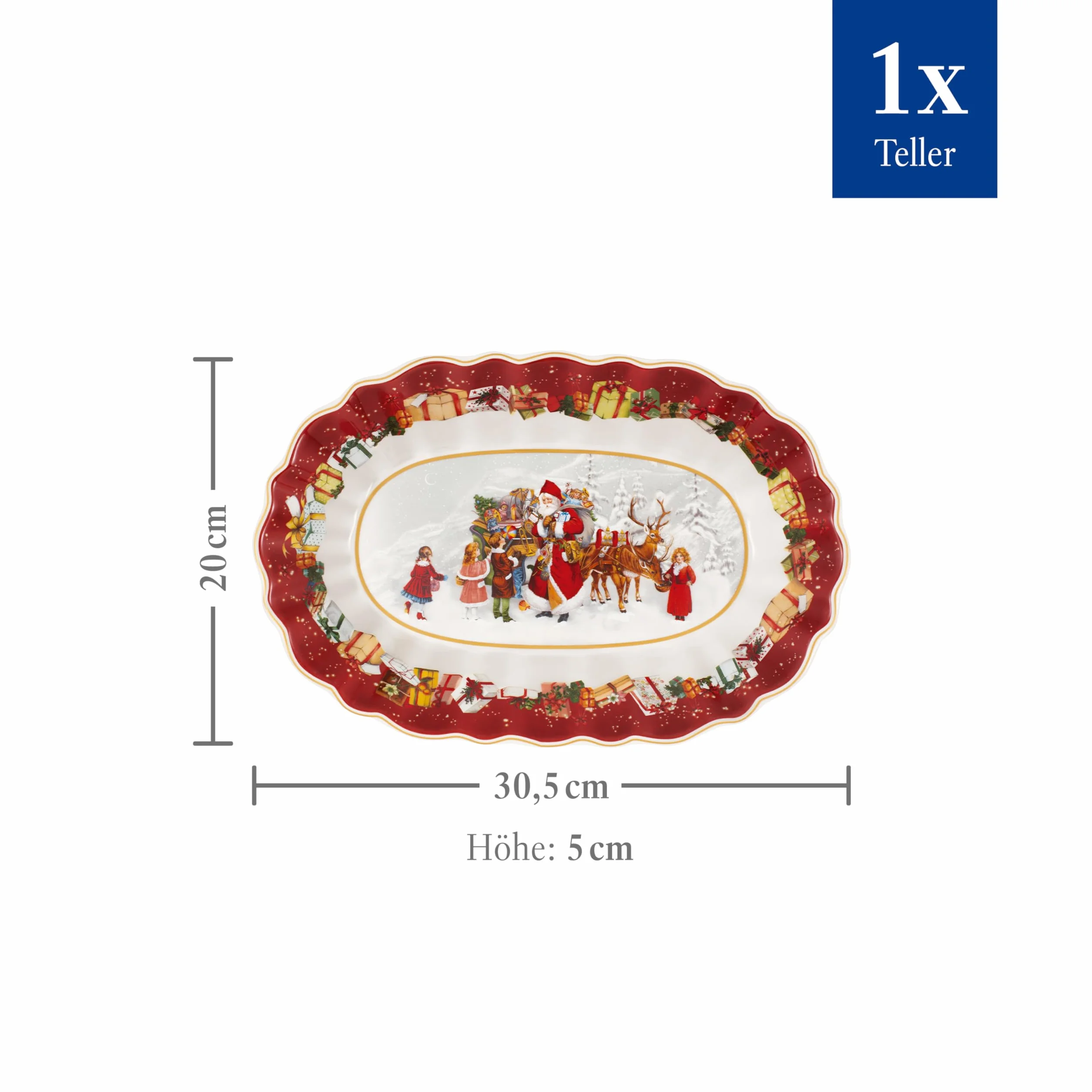 Villeroy & Boch Toy'S Fantasy duży talerz na wypieki Boże Narodzenie, talerz z kołkami, talerz bożonarodzeniowy, naczynia bożonarodzeniowe, naczynia bożonarodzeniowe, porcelana premium