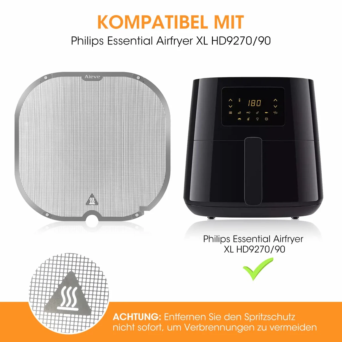 AIEVE Osłona przed rozpryskiwaniem tłuszczu ze stali nierdzewnej, kompatybilna z Philips Essential Airfryer XL - 6,2 l, akcesoria do frytkownicy, płyta natryskowa do ochrony spirali grzewczej